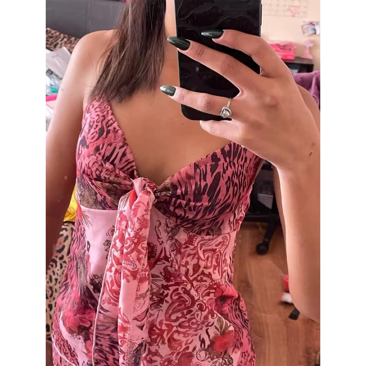 Emo Coquette Cropped Top Grunge 2000s Spaghetti Strap Tops Streetwear Vintage Camisole Y2k Cheetah Tops