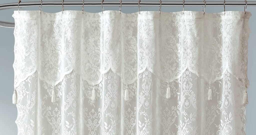 Luxury Lace Small Shower Curtain - Lace Shower Curtain with Attached Valance & Tassels
