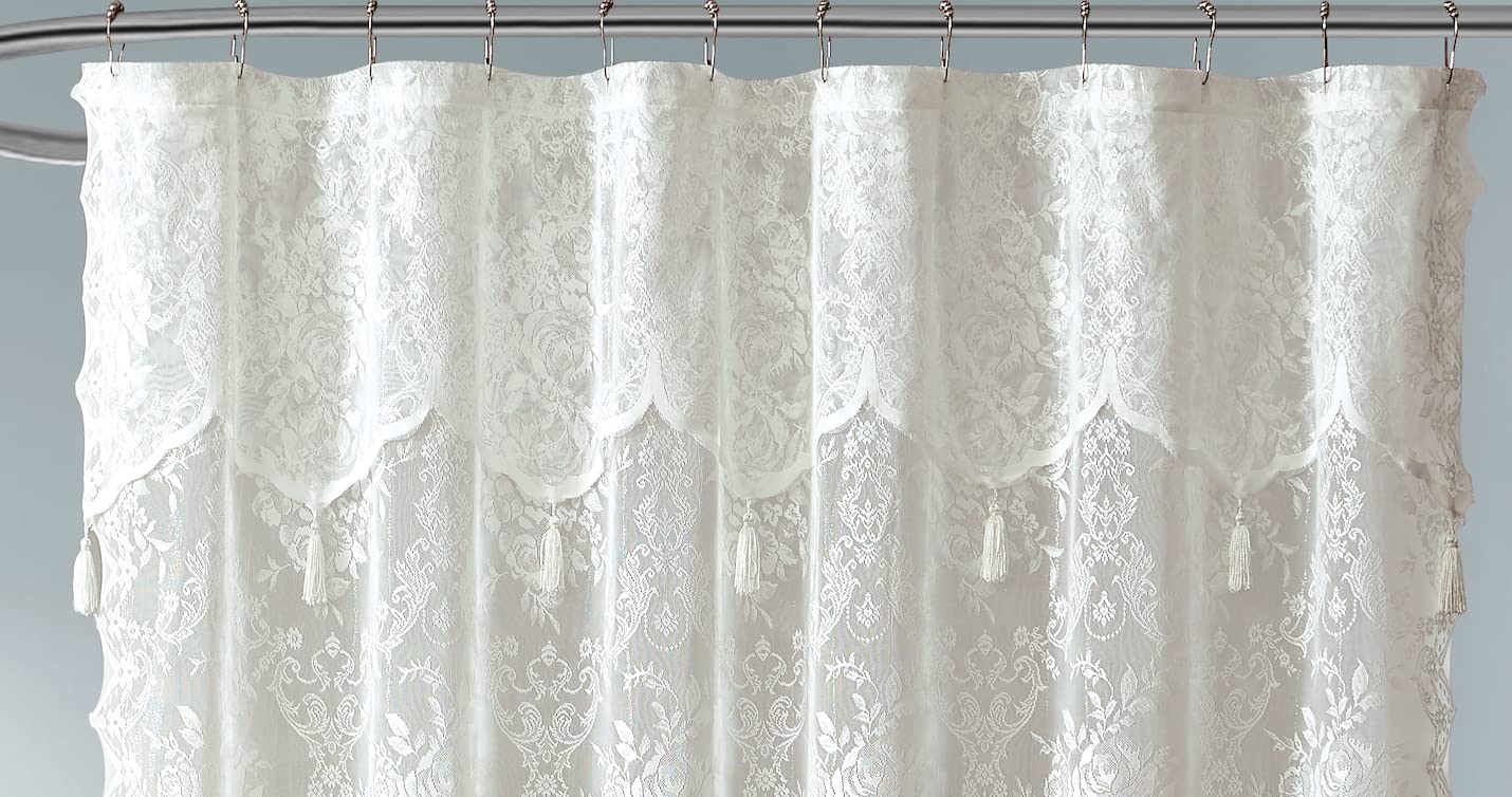 Luxury Lace Small Shower Curtain - Lace Shower Curtain with Attached Valance & Tassels
