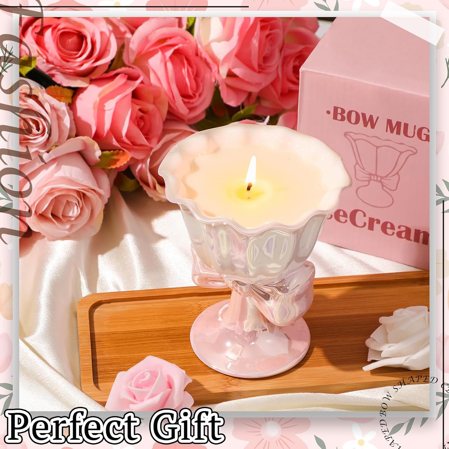 Cute Pink Aesthetic Coquette Decor Bow Candle - Soy Wax Scented