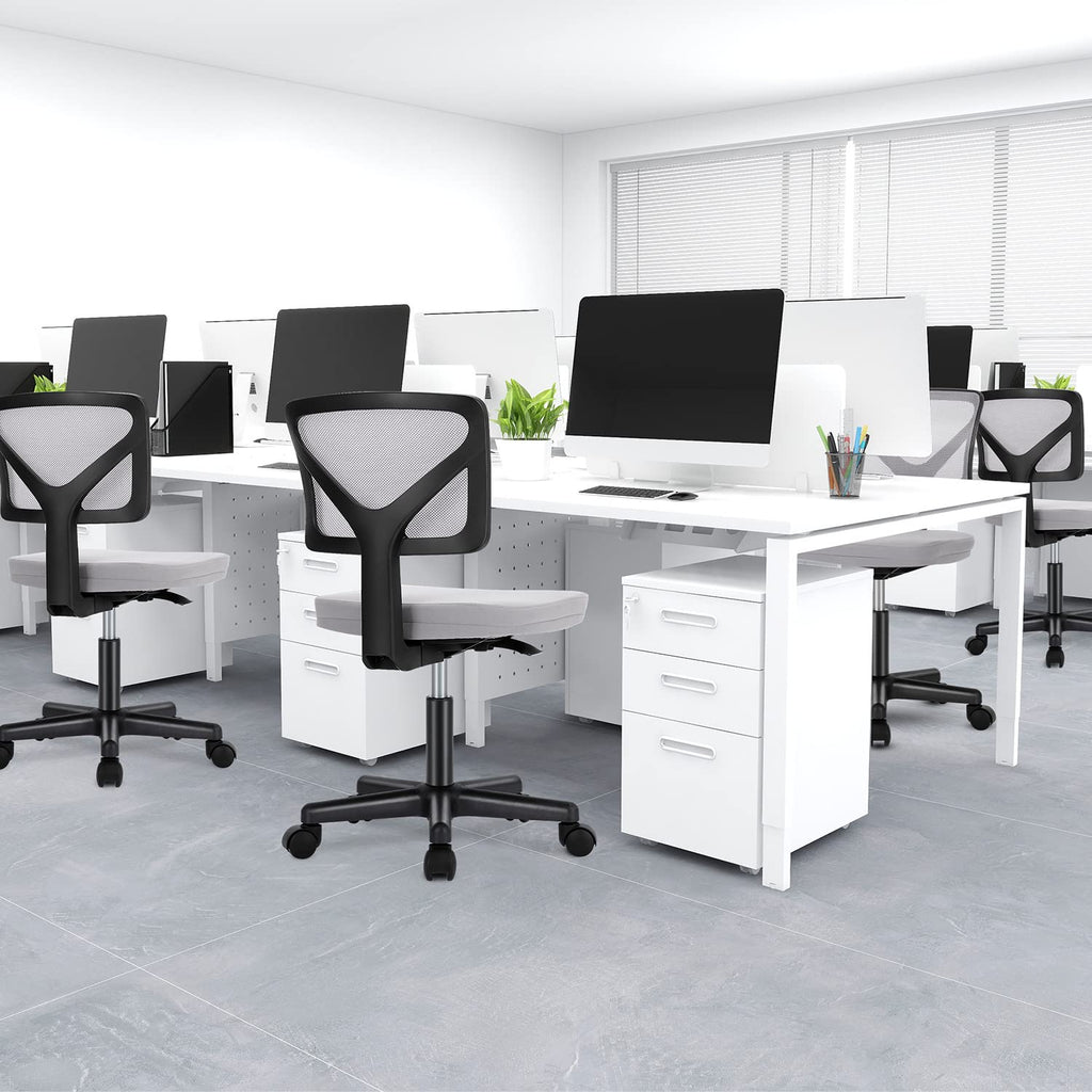Vanity Swivel Armless Desk Chairs with Wheels, Ergonomic Adjustable Home Office Rolling Task Chair, Comfy Mesh Mid Back