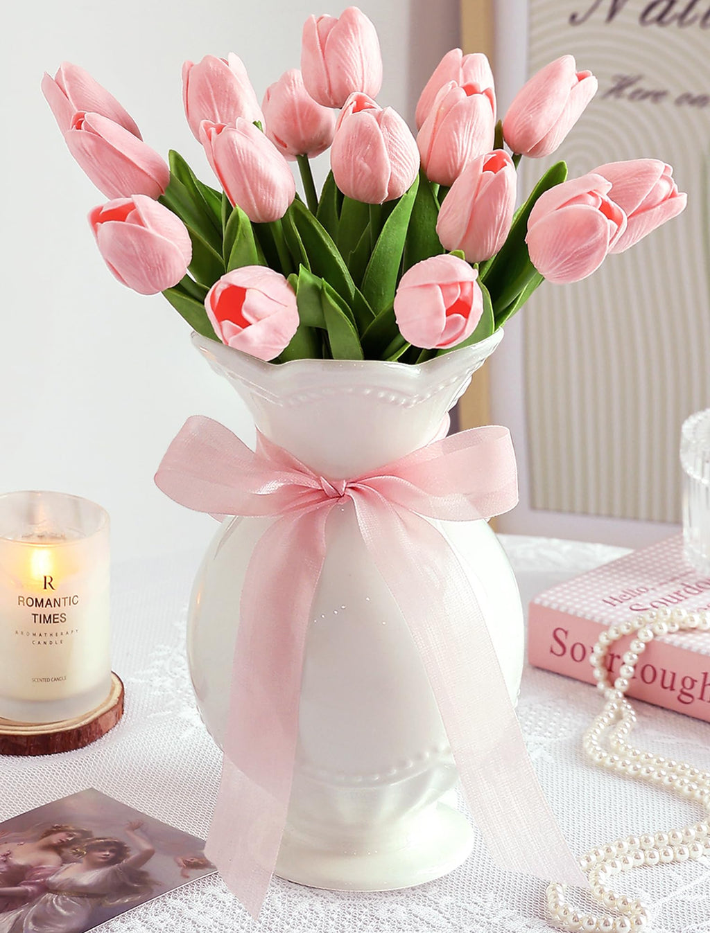 Pink Bow Coquette Bathroom Bedroom Room Decor, Cute Bow Ceramic Vase for Flowers Small