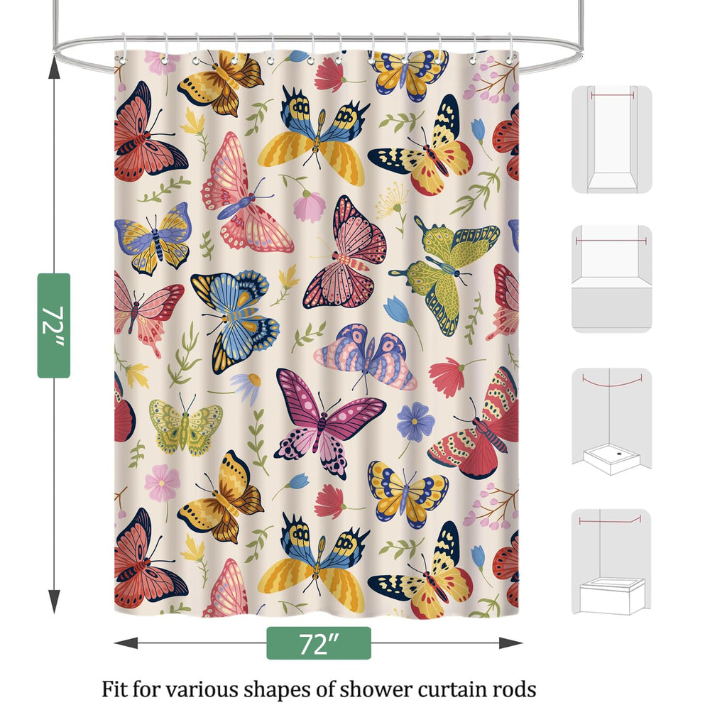 Cute Shower Curtain for Bathroom Modern Aesthetic Funky Decorative, Pretty Chic Cloth Set with Hooks, 72x72 Inch