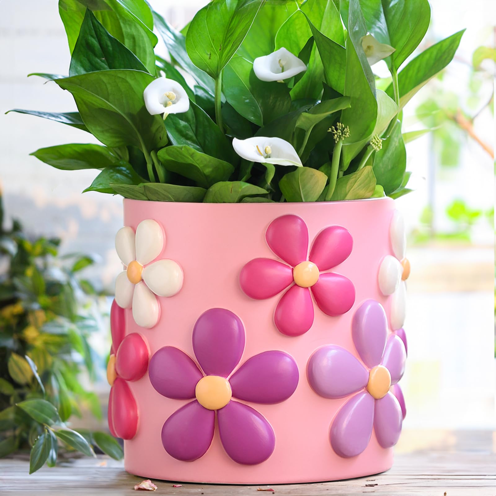 Colorful Squiggle Lines Planters Cute Unique Rainbow Planter with Drainage, Vintage Retro Flower Plant pots for Indoor & Outdoor Plants, Eclectic Succulent Gardening Pot for Boho Modern Décor