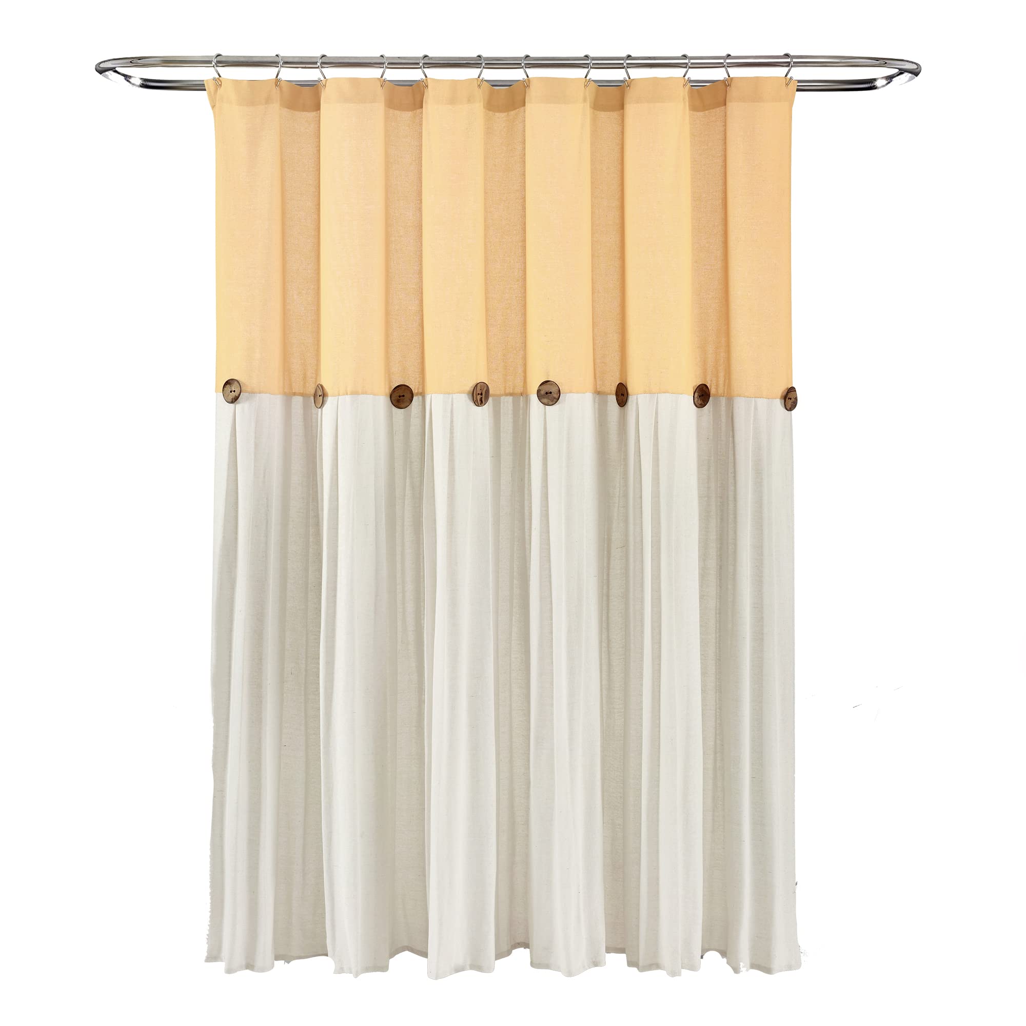 Lush Decor Linen Button Shower Curtain, 72" W x 72" L, Fabric Shower Curtains