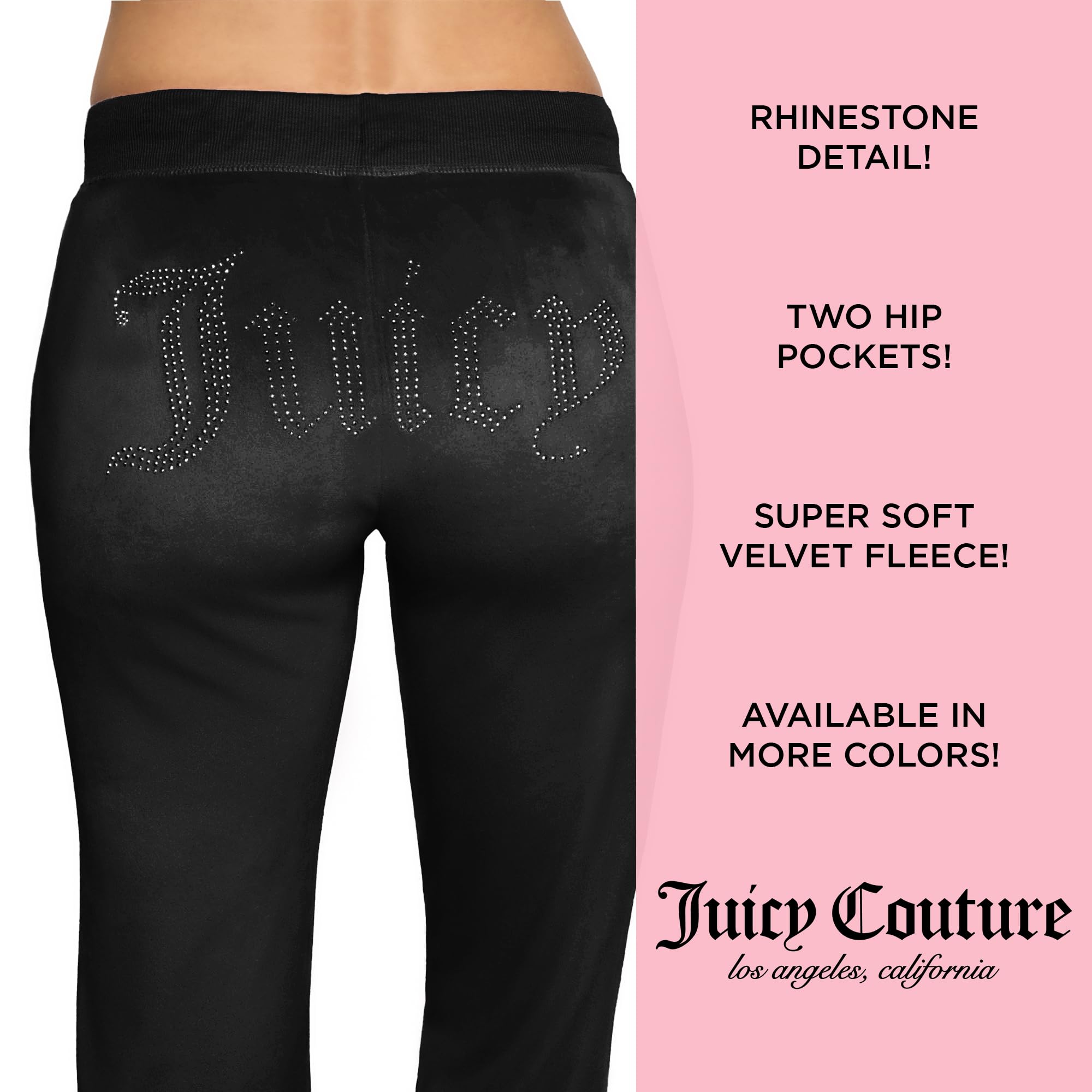 Juicy Couture Women's Velvet Fleece Lounge Pajama Pants with Rhinestone Accents