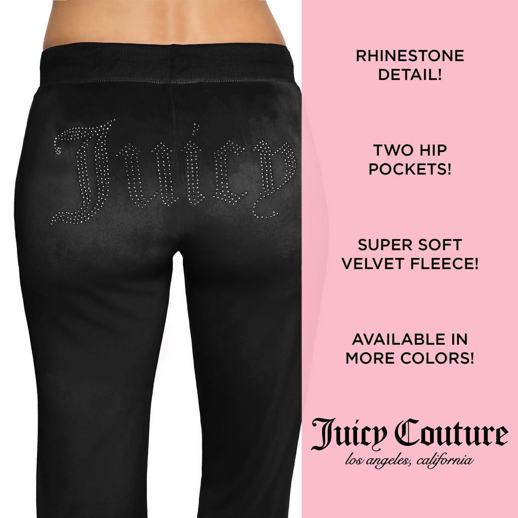 Juicy Couture Women's Velvet Fleece Lounge Pajama Pants with Rhinestone Accents