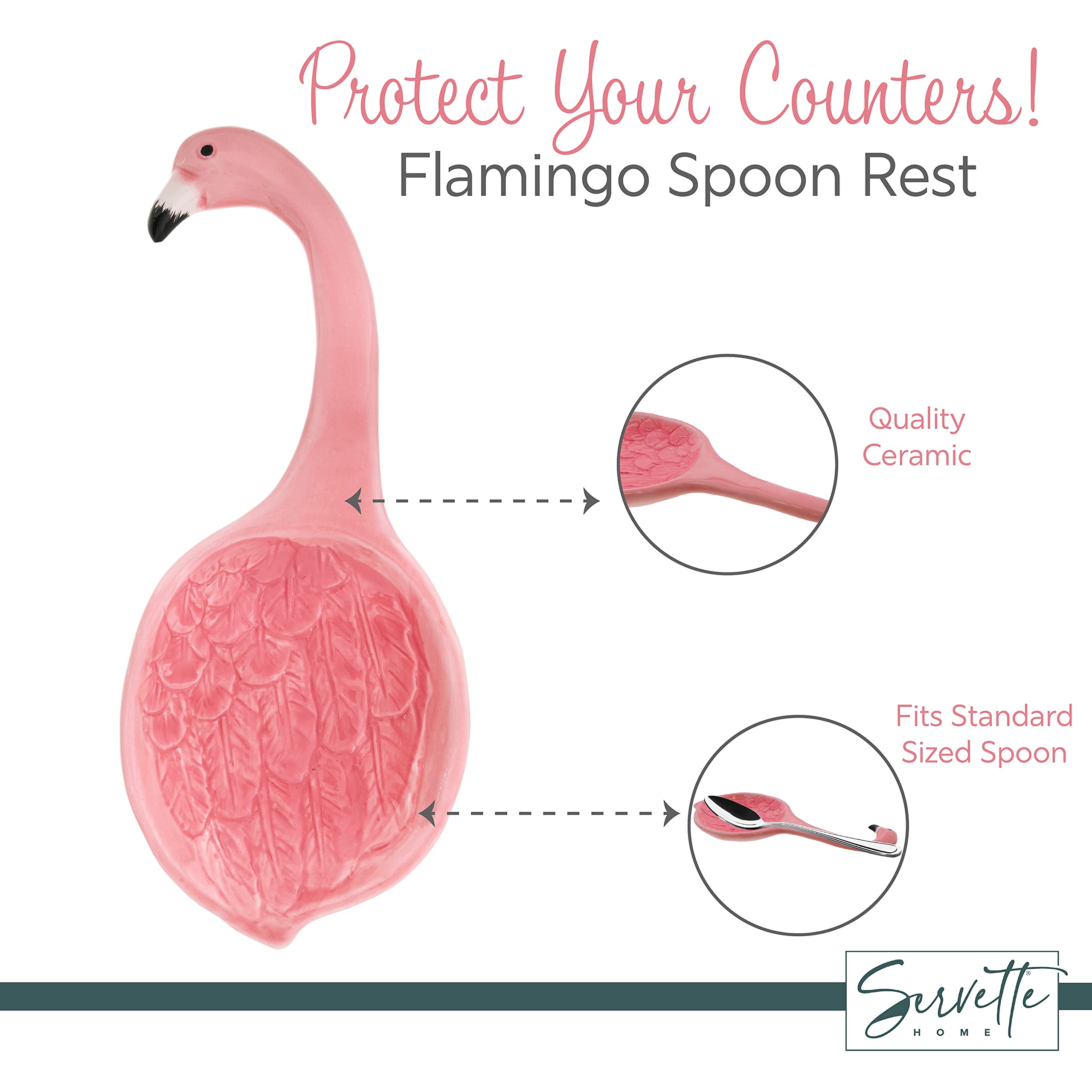 Pink Flamingo Spoon Rests for Kitchen - Set of 2