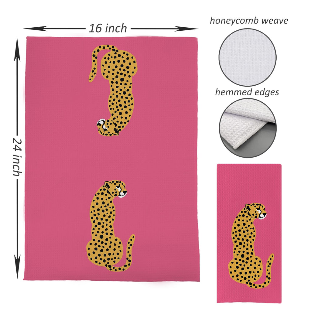 Preppy Cheetah Leopard Waffle Weave Kitchen Dish Towel Cloth Decor, Preppy Bathroom Decor (24x16inch)