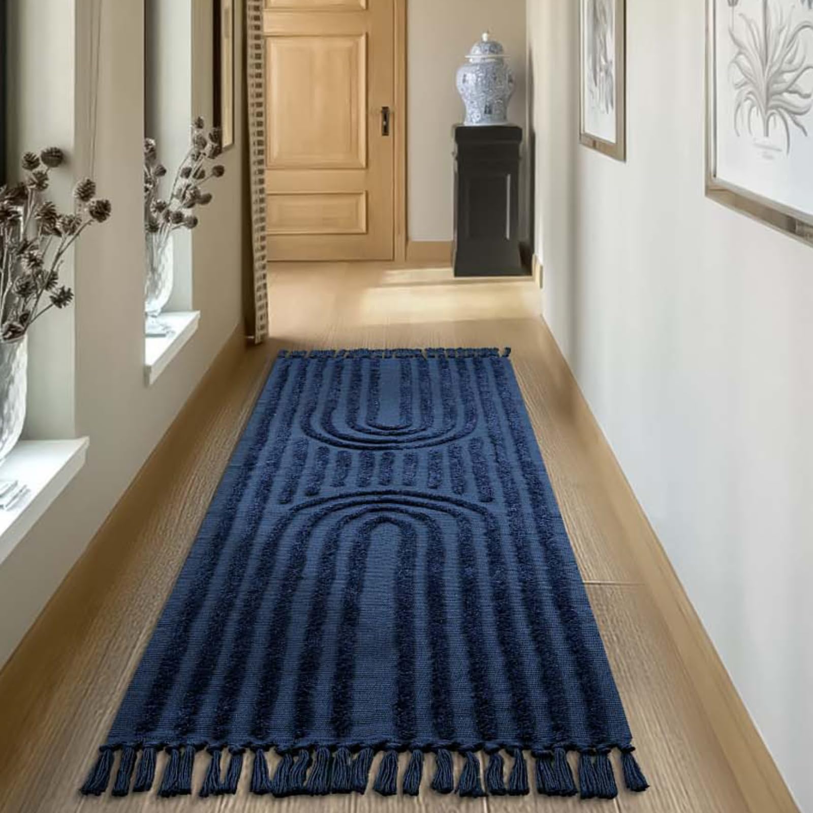 Washable Kitchen Runner Rug - Hand-Woven Bathroom Runner Rug with Tassels, Terracotta Entryway Runner Rug, Tufted Rainbow Bedroom Rug Runner, Hallway Rug for Laundry/Living Room