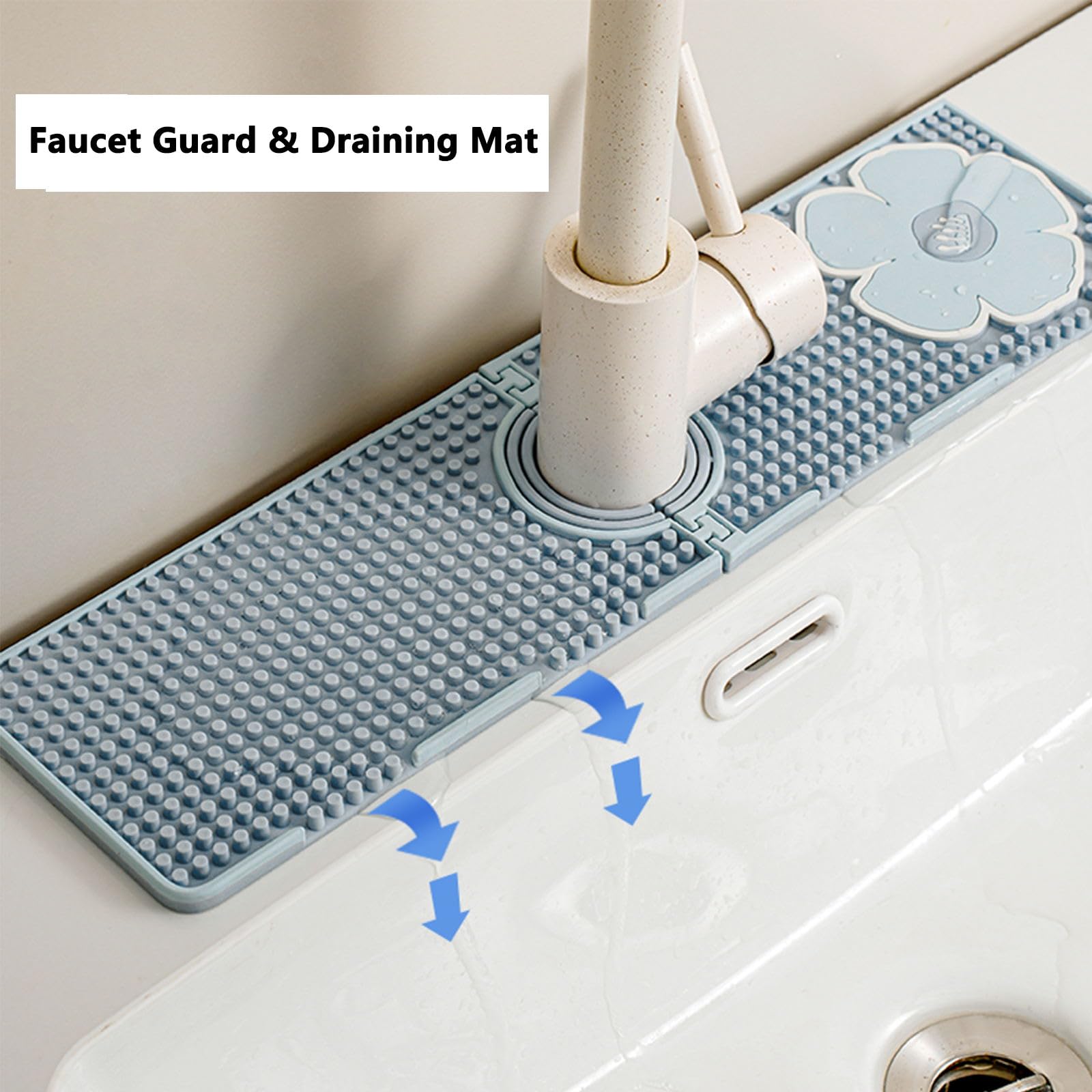 Sink Splash Guard, Faucet Mat for Kitchen Sink, Faucet Guard & Draining Mat, Dish Soap Sponge Holder Tray