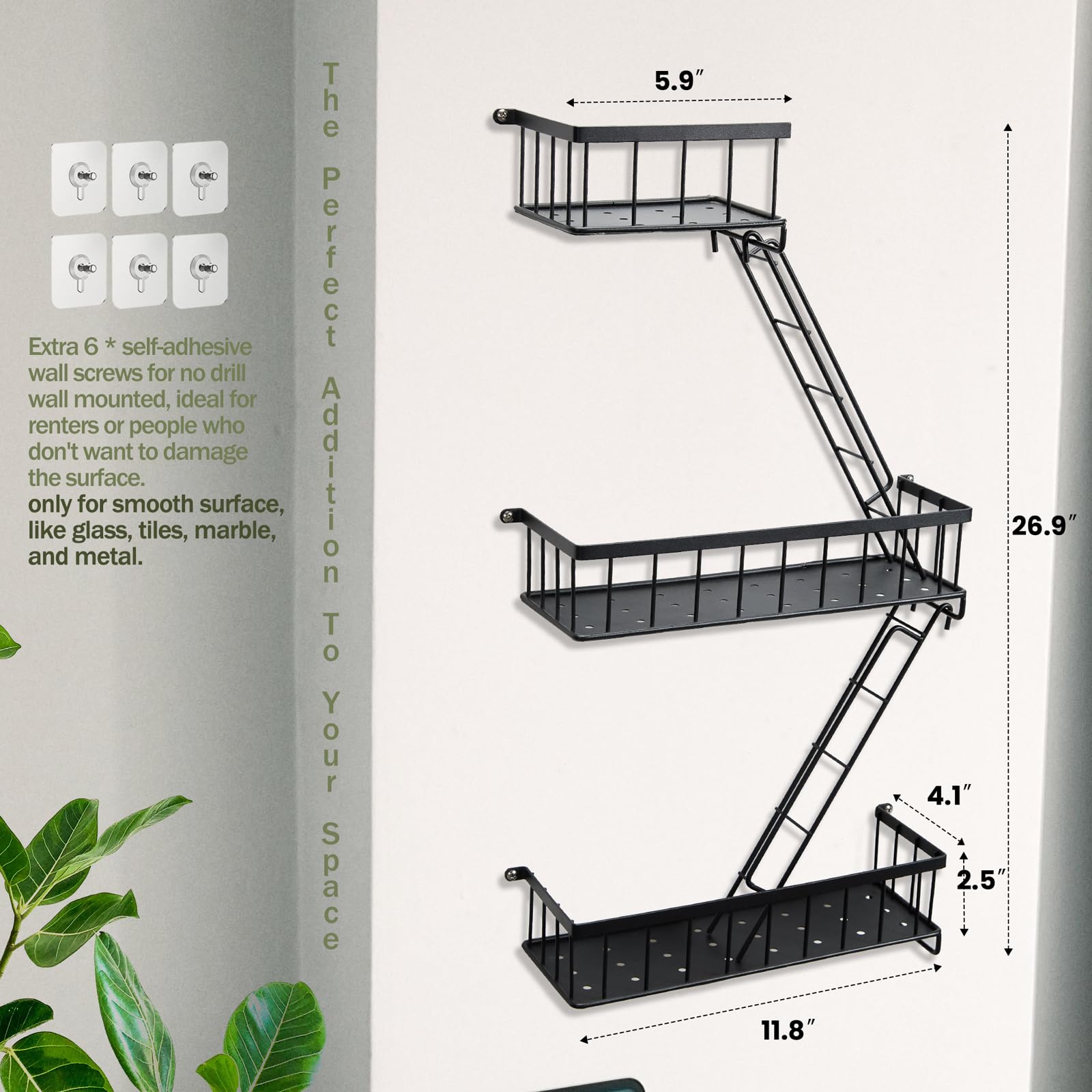 Fire Escape Shelf - Wall Decor Floating Shelves, Cute Metal Ladder Shelving for Bedroom, Home Decor Display (3-Tier)