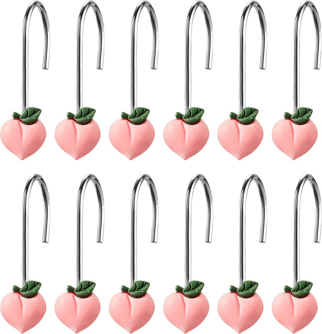 Peach Shower Curtain Hooks - 12pcs Peach Shower Curtain Hooks Pink Rustproof Curtain Hangers Glide Shower Rings Curtain Cute Fruit Resin Stainless Steel