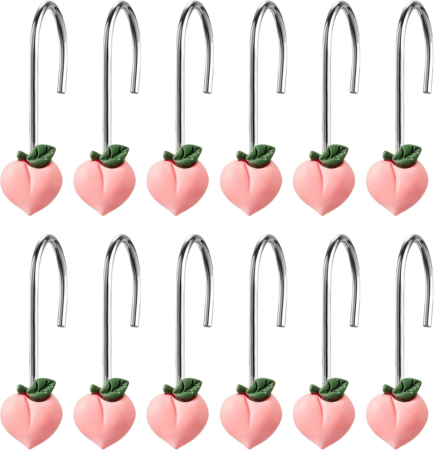 Peach Shower Curtain Hooks - 12pcs Peach Shower Curtain Hooks Pink Rustproof Curtain Hangers Glide Shower Rings Curtain Cute Fruit Resin Stainless Steel