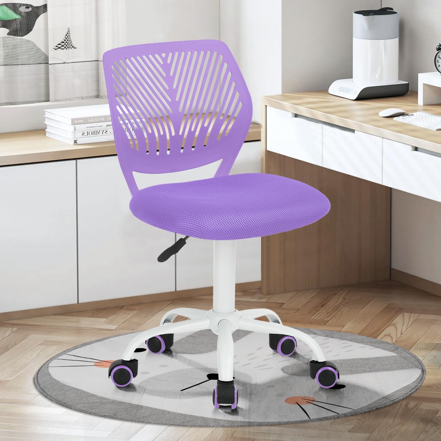 Study Desk Chair Armless Cute, Ergonomic Small Swivel Adjustable Rolling Lightweight Task Chair with Wheels and Mesh Padded Cushion
