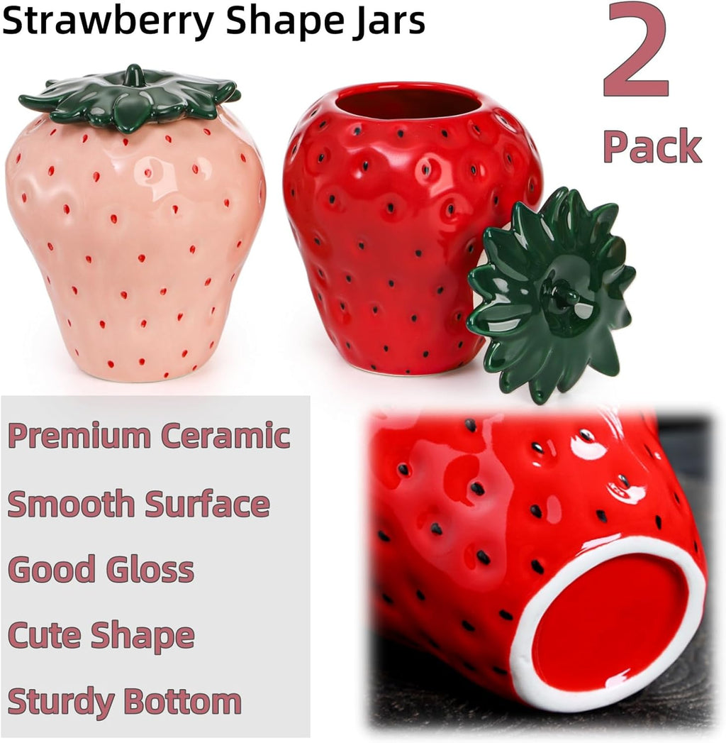 Ceramic Strawberry Jars, 2 Pack Strawberry Shaped Canisters With Lids