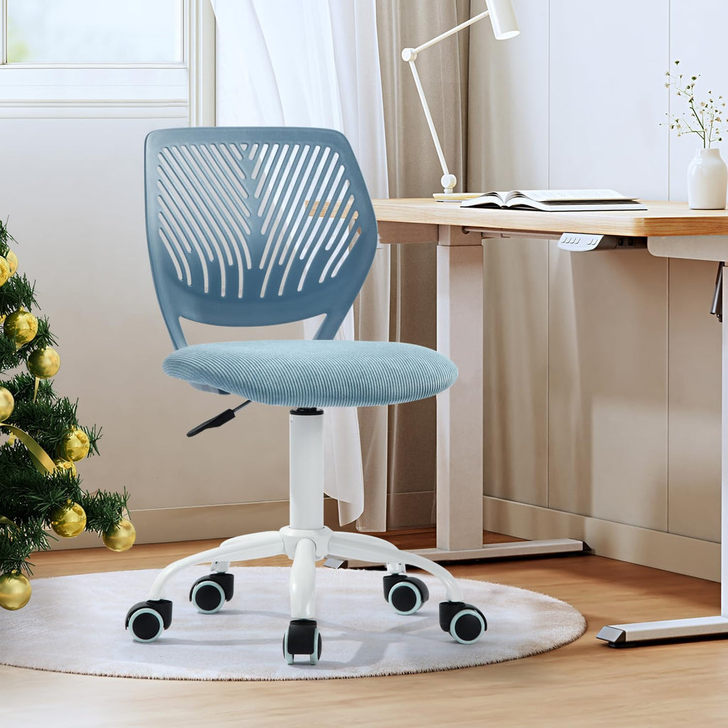 Study Desk Chair Armless Cute, Ergonomic Small Swivel Adjustable Rolling Lightweight Task Chair with Wheels and Mesh Padded Cushion