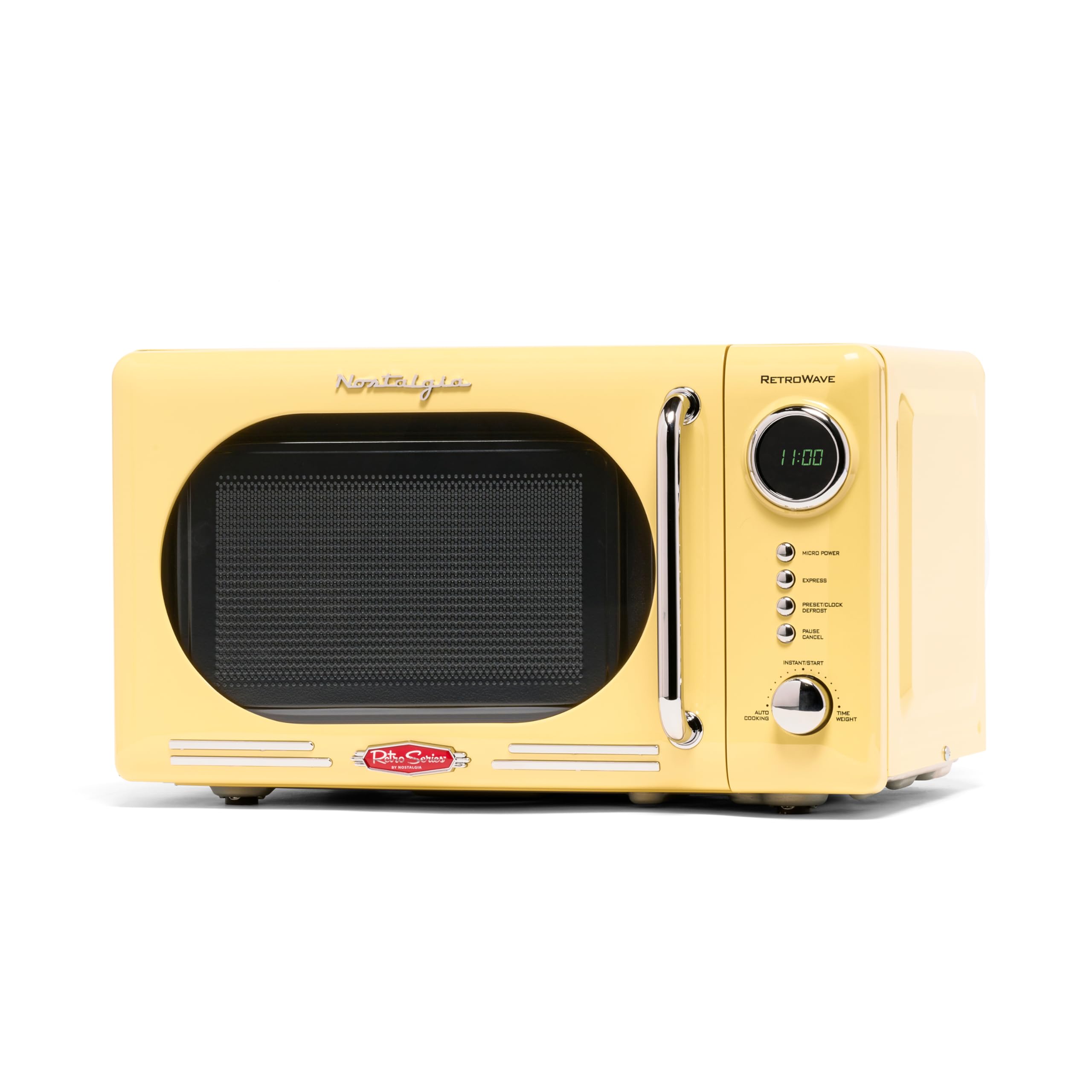 Nostalgia Retro Compact Countertop Microwave Oven 0.7 Cu. Ft. -700-Watts with LED Digital Display-Child Lock-Easy Clean Interior-Pink