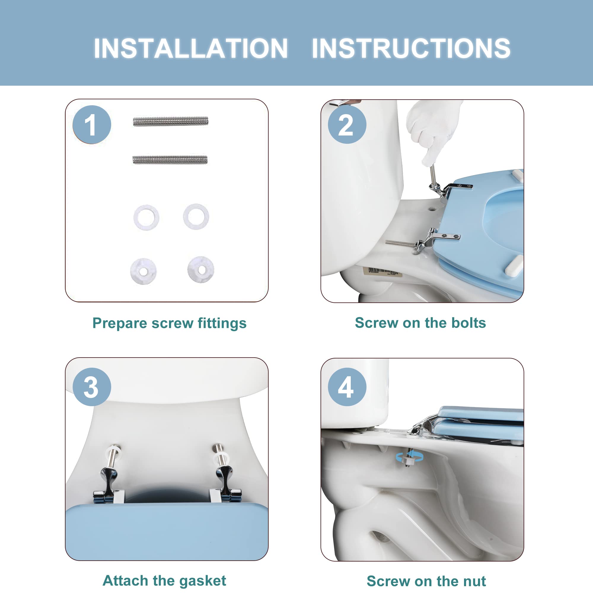 Round Toilet Seat Natural Wood Toilet Seat with Zinc Alloy Hinges, Easy to Install also Easy to Clean, Scratch Resistant