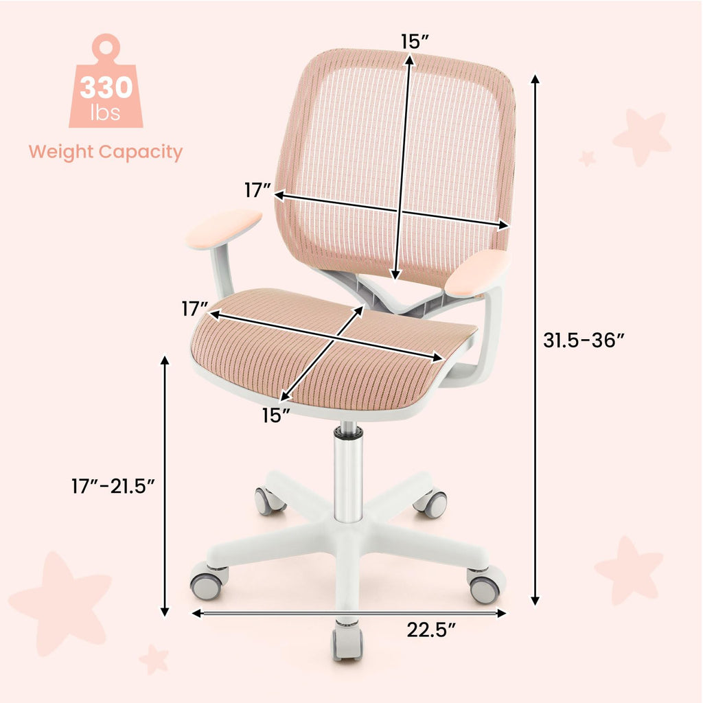 Swivel Mesh Task Chair Height Adjustable Children Study Computer Chair with Armrests, Sit-Brake Casters