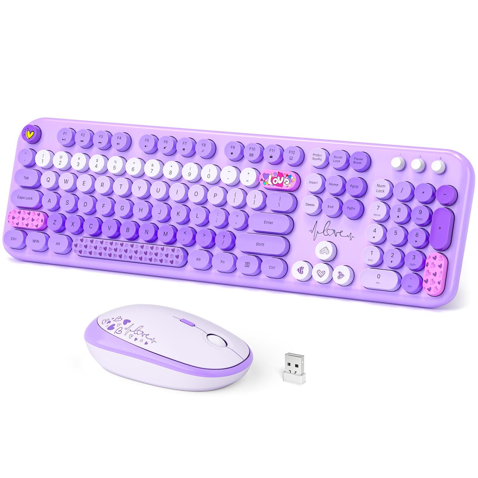 Wireless Keyboard and Mouse Combo, Full-Sized Typewriter Keyboards, Cute Cat Shaped Wireless Mouse, USB Plug and Play for Windows, Computer, PC, Laptop, Desktop
