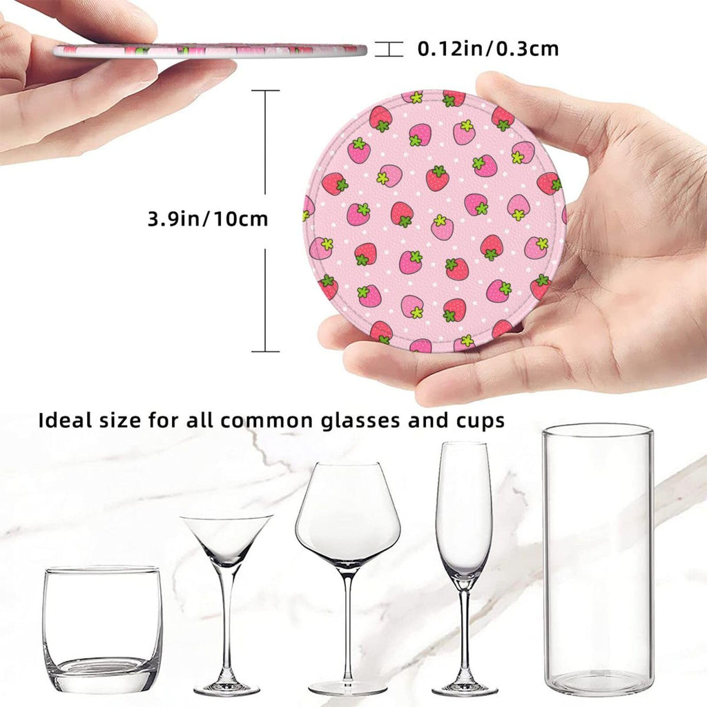 Coasters for Drinks Round Leather Coaster with Holder Set of 6 for Tabletop Protection