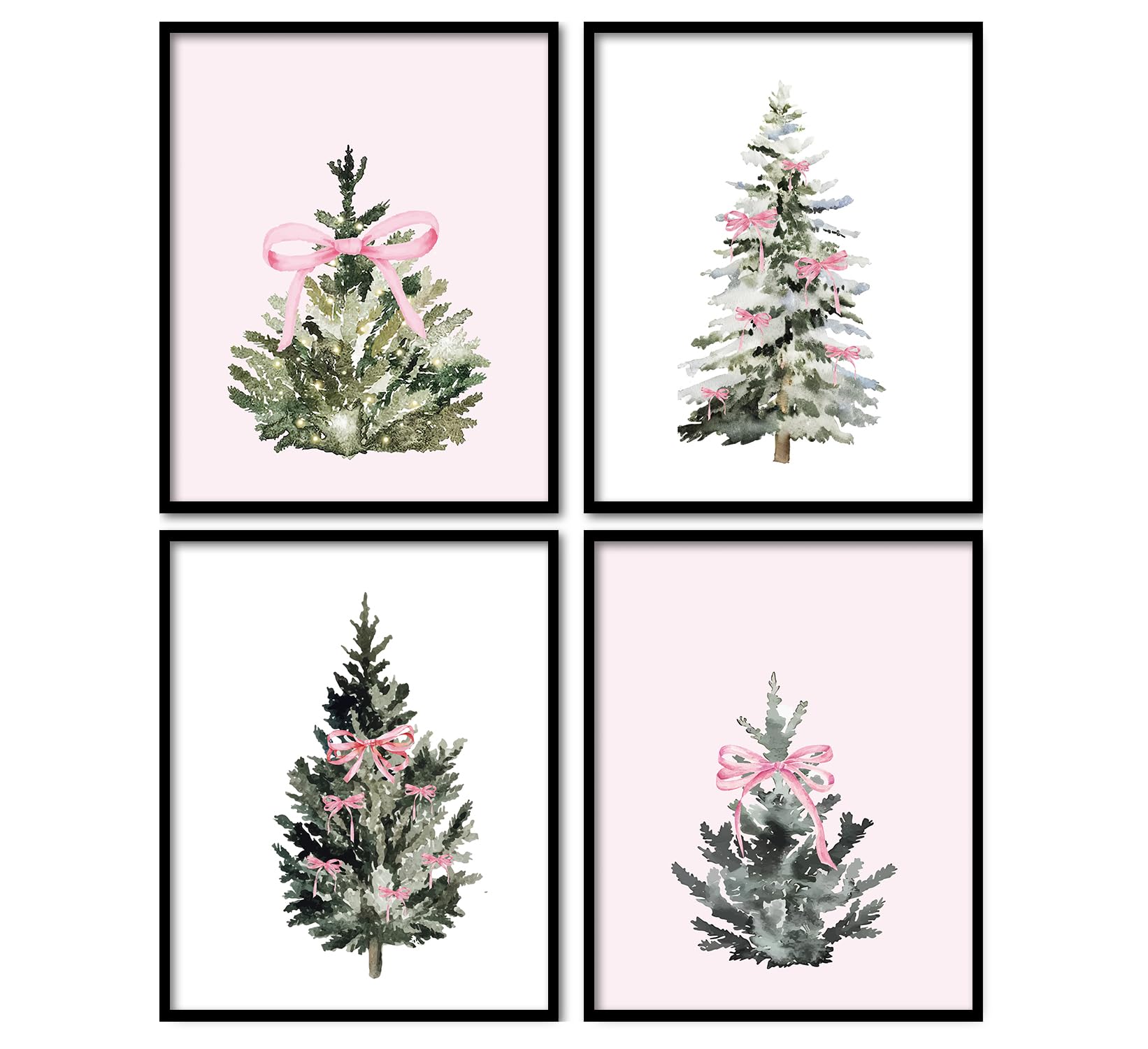 Pink Wall Art Bow Themed Party Decorations 8x10, Pink and White Room Decor, Set of 4