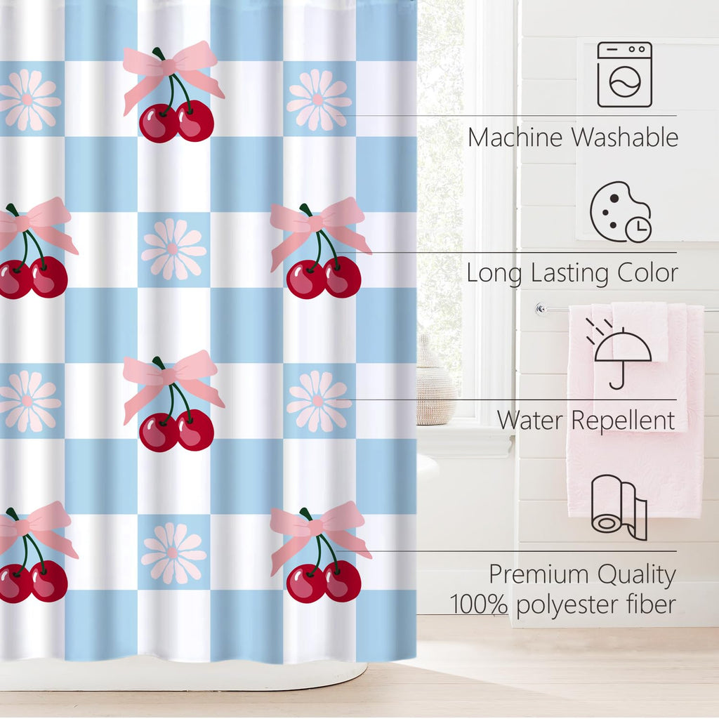 Cute Shower Curtain for Bathroom Modern Aesthetic Funky Decorative, Pretty Chic Cloth Set with Hooks, 72x72 Inch