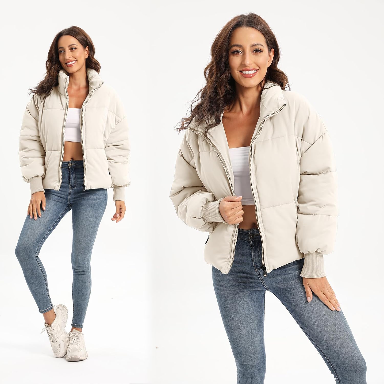 Women's Winter Baggy Zip Puffer jackets Short Down Jacket Coat