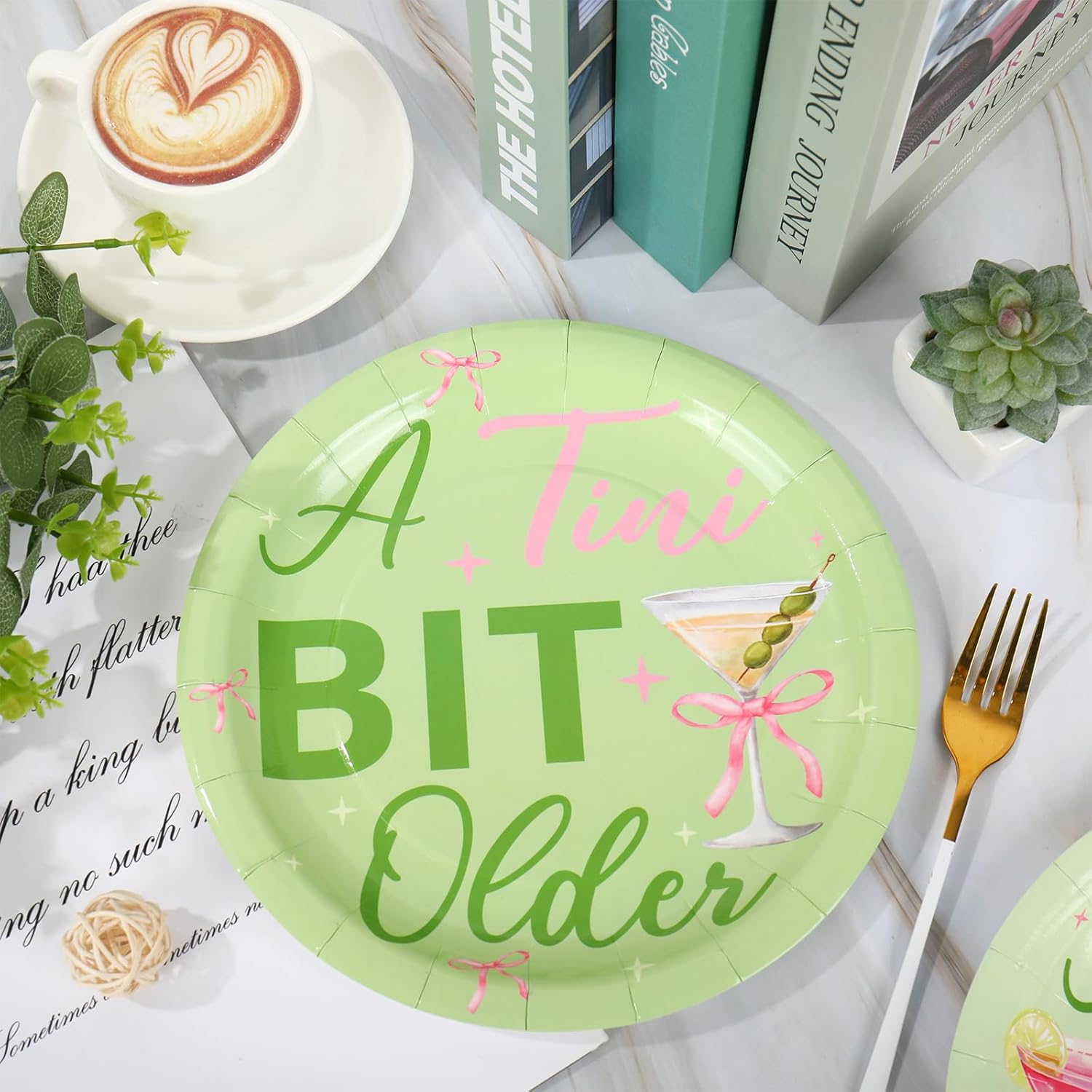 Martini Paper Plates 9" A Tini Bit Older Disposable Paper Plate Coquette Pink Bow Martini Bar Dessert Plates 50Pcs