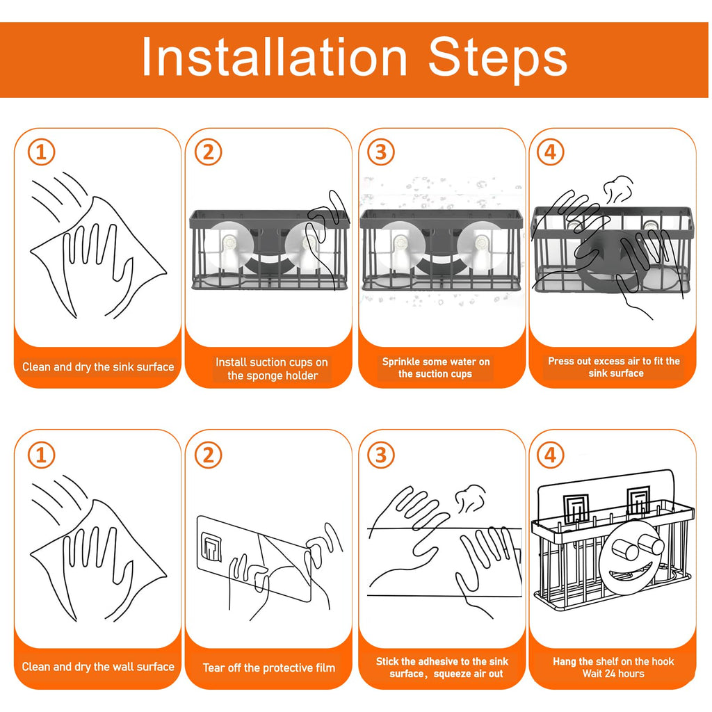 Sponge Holder Smiley Face, Sink Caddy for Kitchen Organizer Sponge Holder with 2 PCS Suction Cups/1 PCS Adhesive Strips