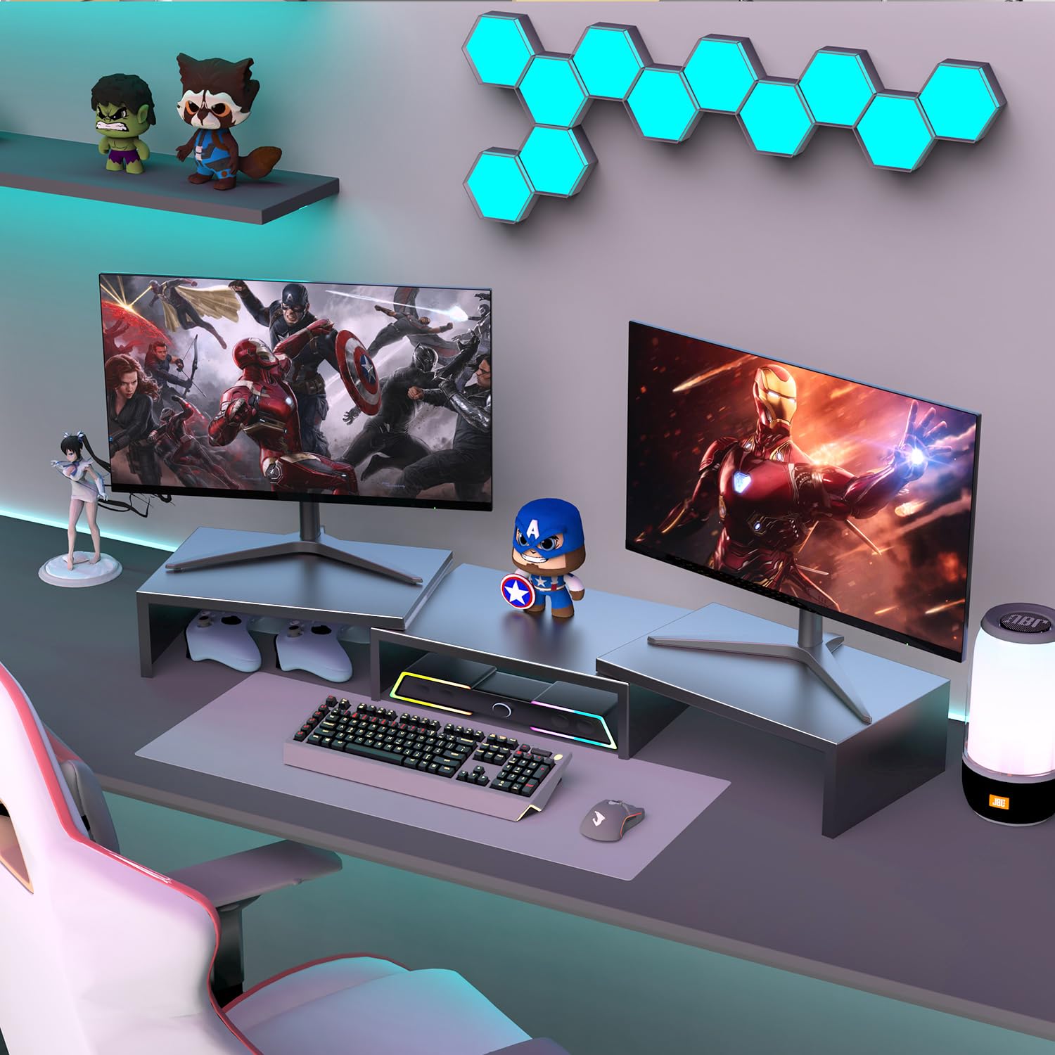 Dual Monitor Stand for Desk, Metal Monitor Riser, Office Supplies and Accessories