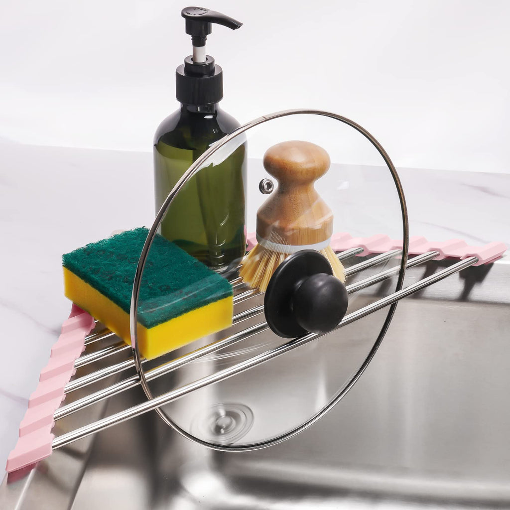 Triangle Foldable Dish Drying Rack, Small Roll-Up - Stainless Steel Over Sink Drainer for Kitchen Sink Corner, Rustproof