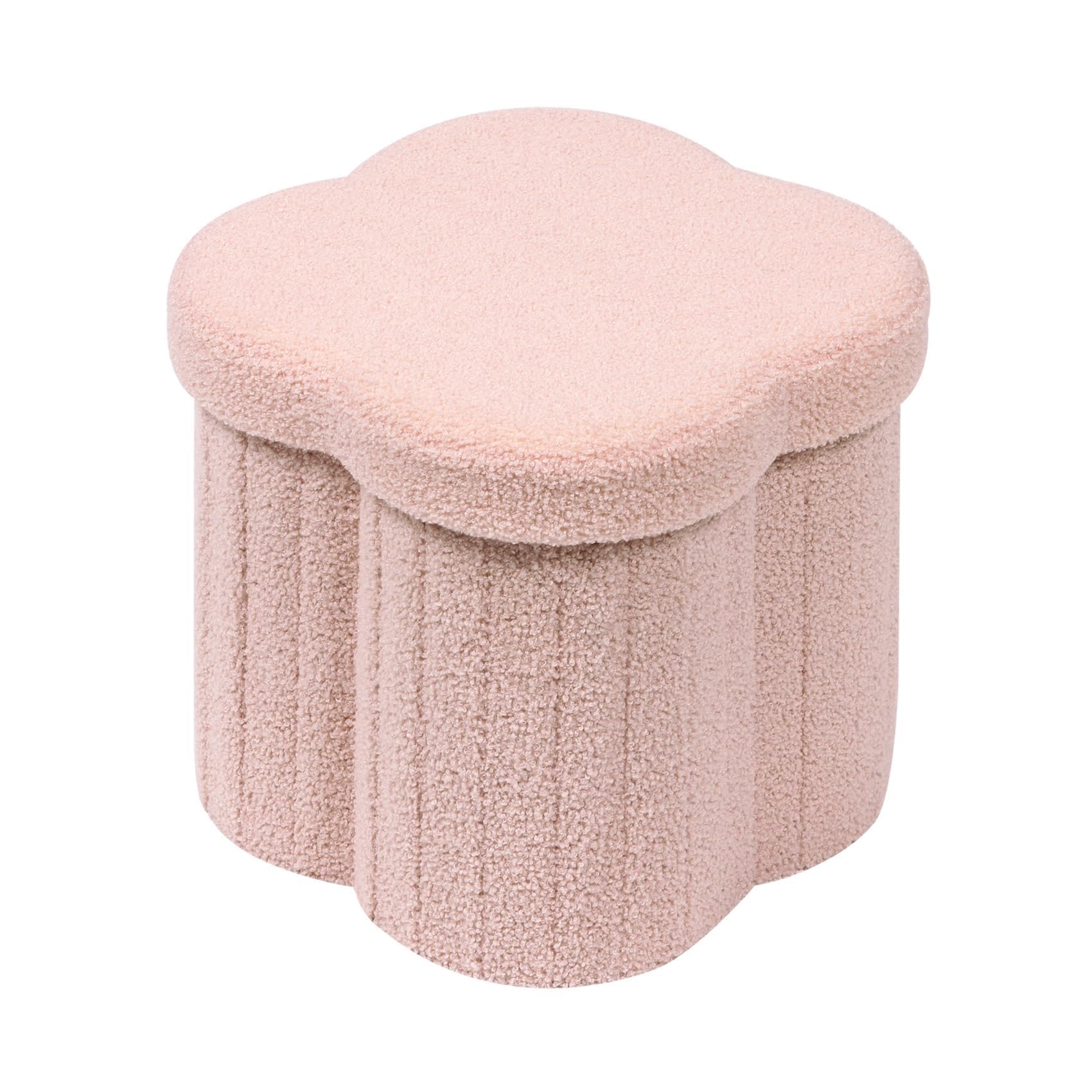 Flower-Shaped Storage Ottoman â€?Boucle Footstool & Seat for Living Room & Dorm