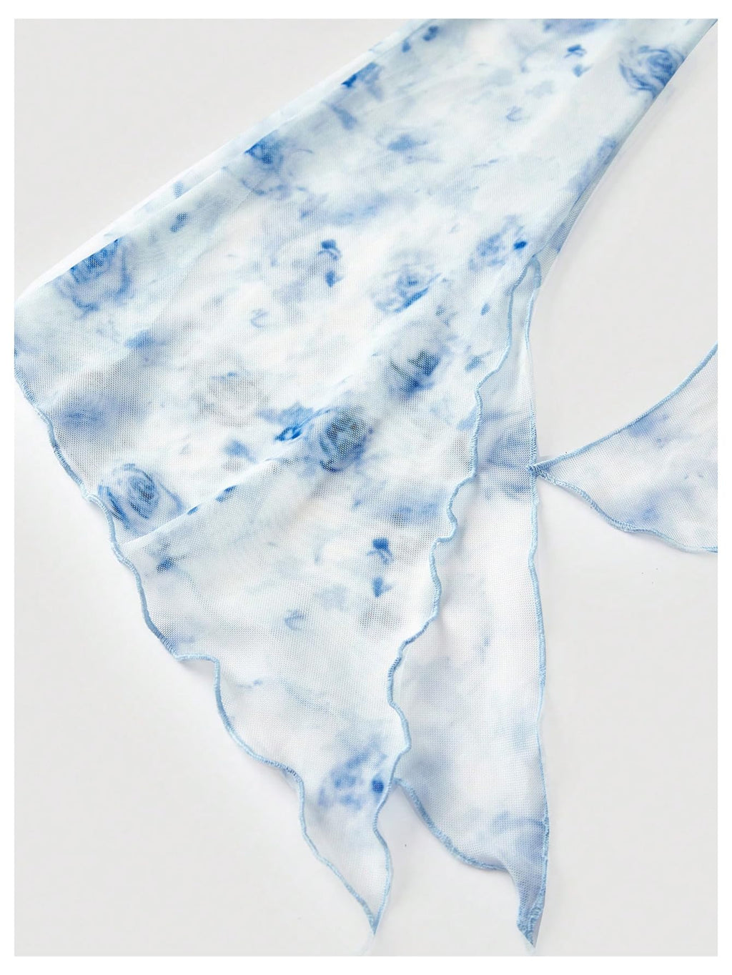 Verdusa Women's Floral Print Mesh Bell Sleeve Tie-Front Top with Lettuce Trim