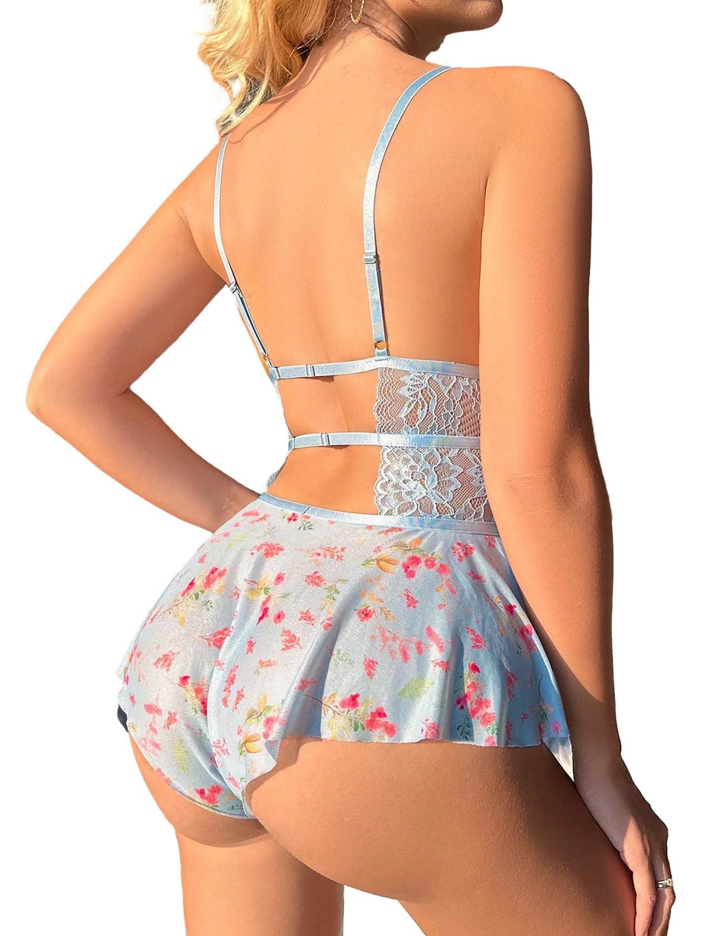 Sexy Floral Lace Mesh Babydoll Lingerie Romper