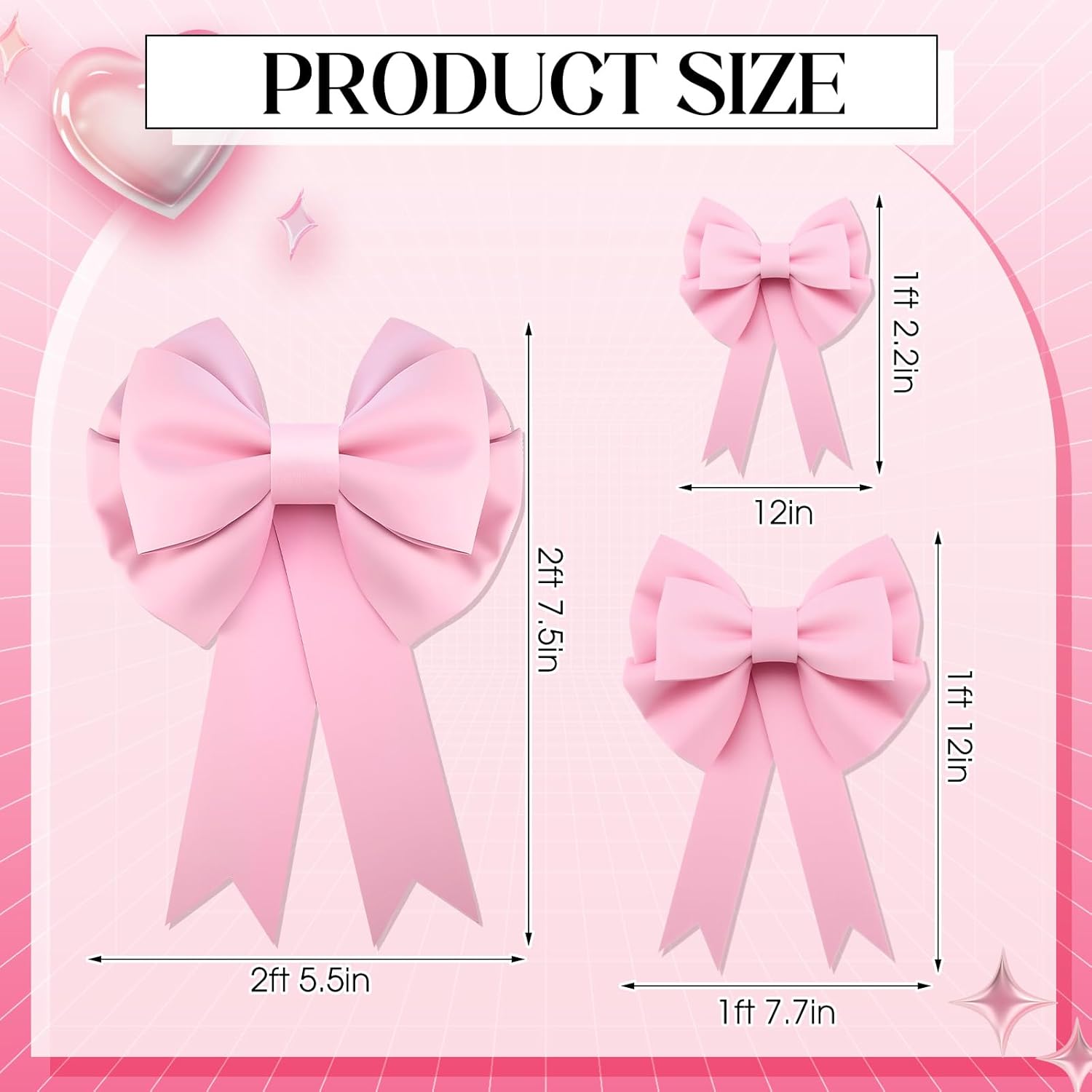 Pink Big Bow Large Bows for Decoration 12 Inch 20 Inch 30 Inch 3D Decor Bows