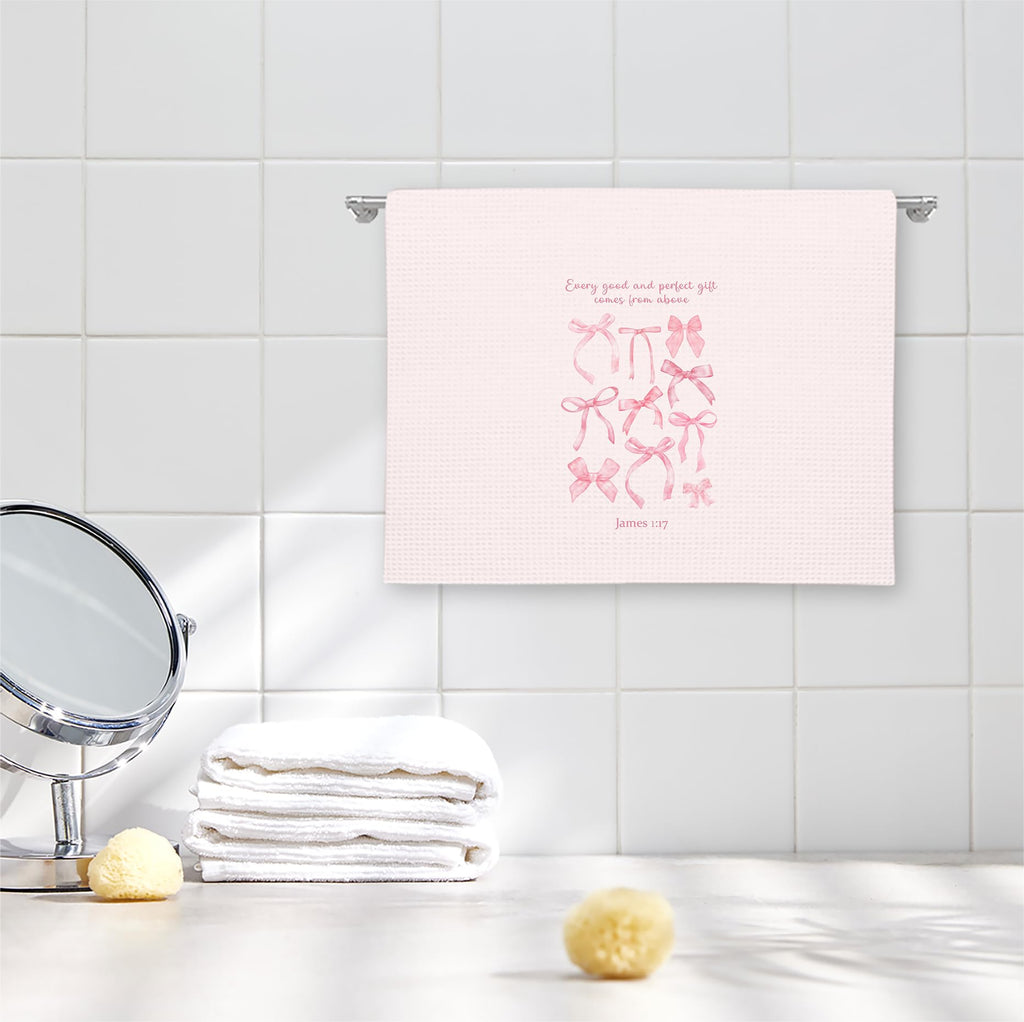 Girly Pink Bow Coquette Preppy Towel, 16x24 Inch