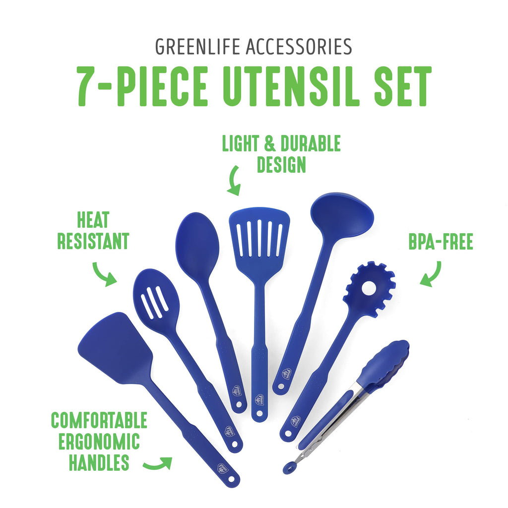 Cooking Tools and Utensils, 7 Piece Nylon Set including Spatulas Turner Spoons and Tongs, Dishwasher Safe