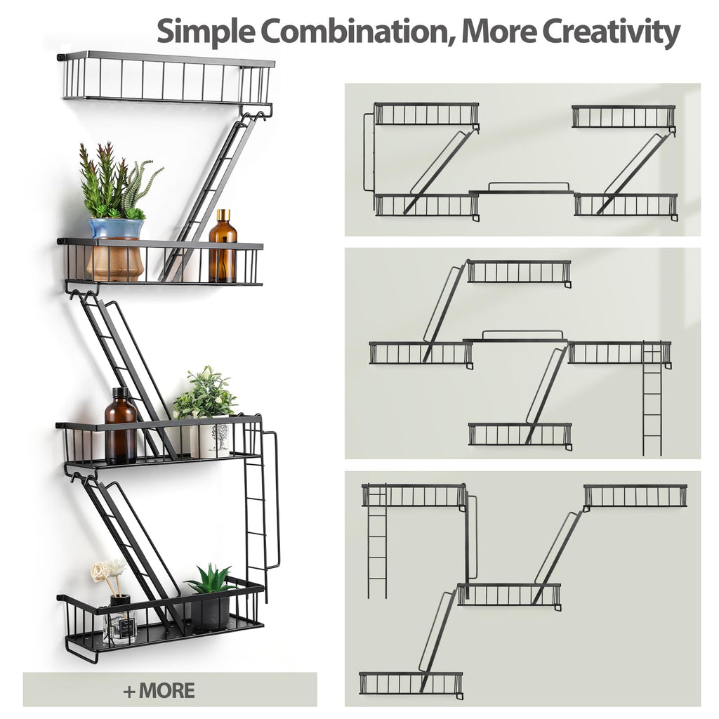 Fire Escape Shelf - Wall Decor Floating Shelves, Cute Metal Ladder Shelving for Bedroom, Home Decor Display (3-Tier)
