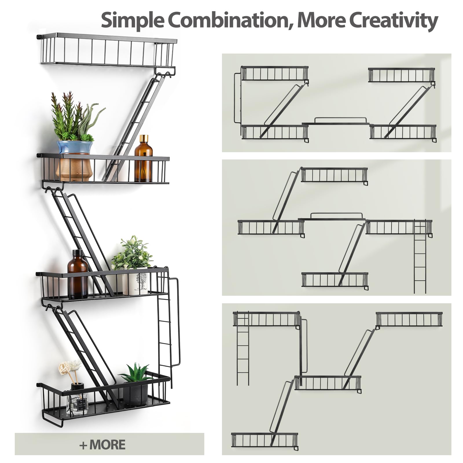 Fire Escape Shelf - Wall Decor Floating Shelves, Cute Metal Ladder Shelving for Bedroom, Home Decor Display (3-Tier)