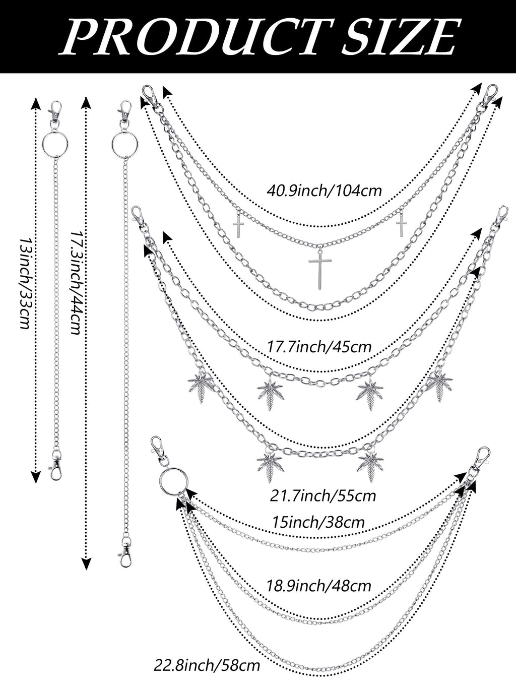 Multi-Layer Chain Belt â€?5-Piece Hip Hop Metal Wallet Chains for Jeans & Pants