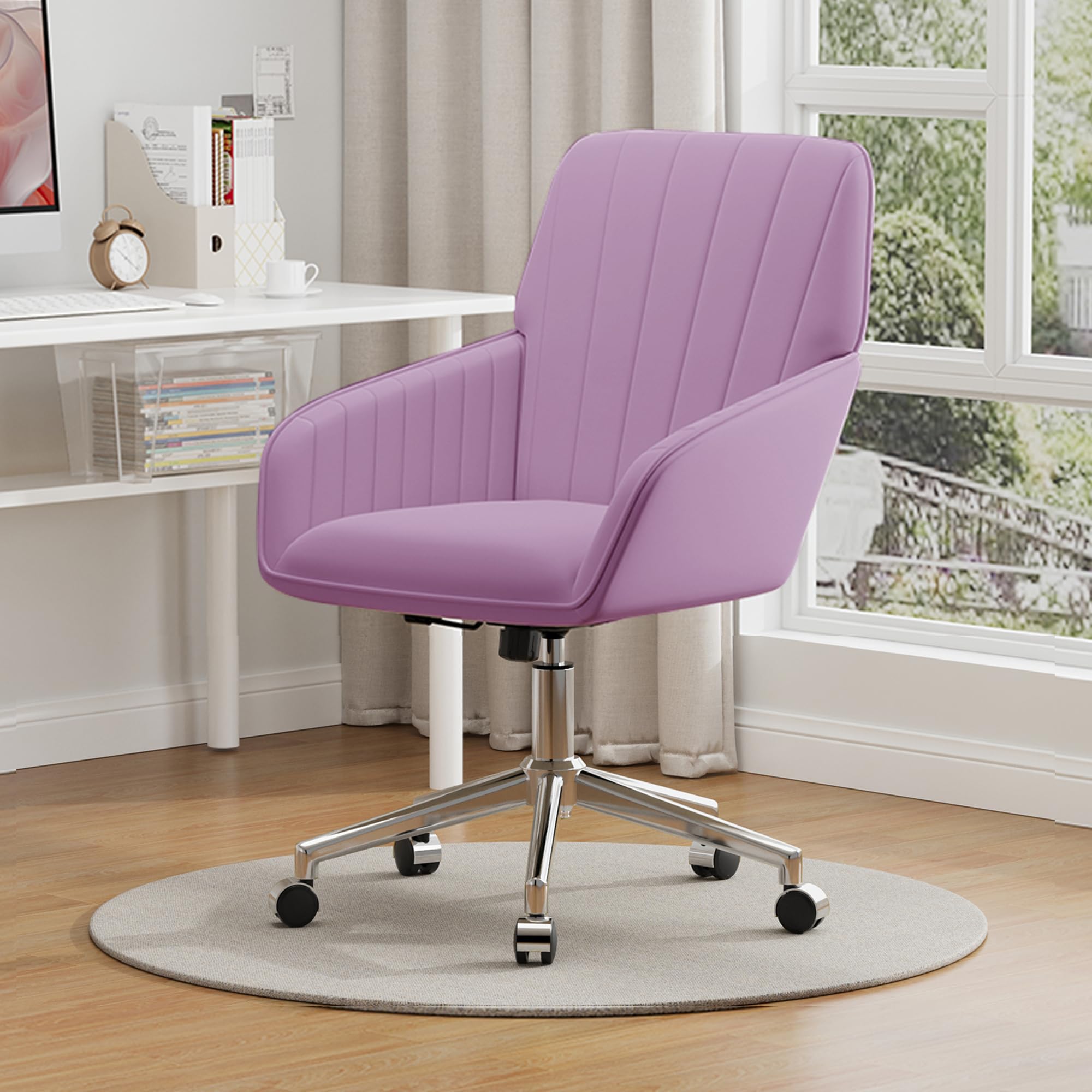 Velvet Modern Cute Chair with Back, Height Adjustable Upholstered Vanity Chair with Swivel Wheels