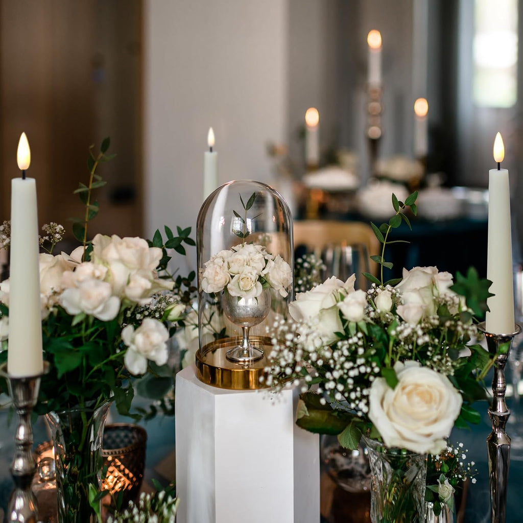 Short Flameless Taper Candles with Remote, Flickering Battery LED Wax Candlesticks Set of 6