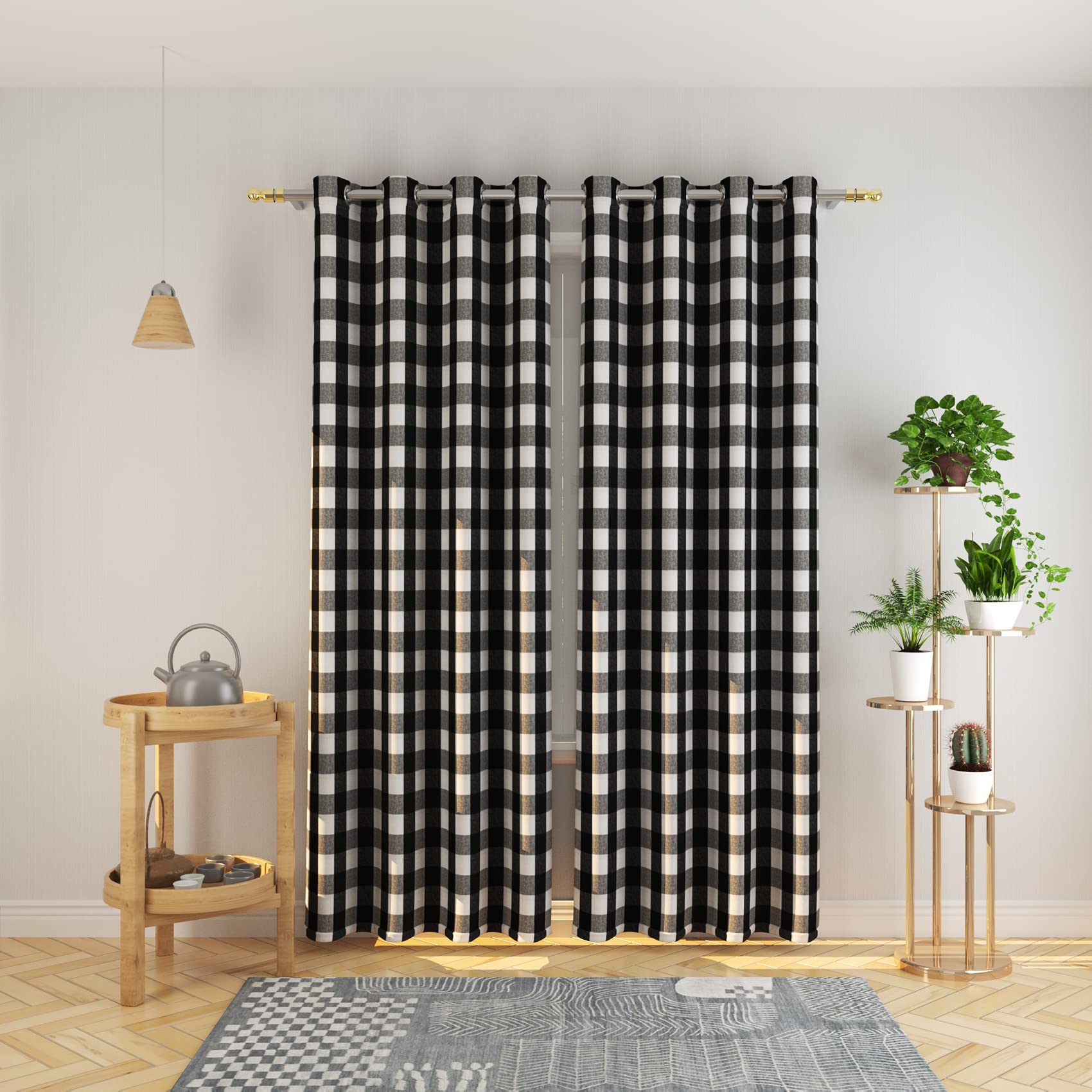 Tier Curtains Check Gingham Plaid Window Curtain Panels Bathroom Grommet Top Window Treatment 2 Panels