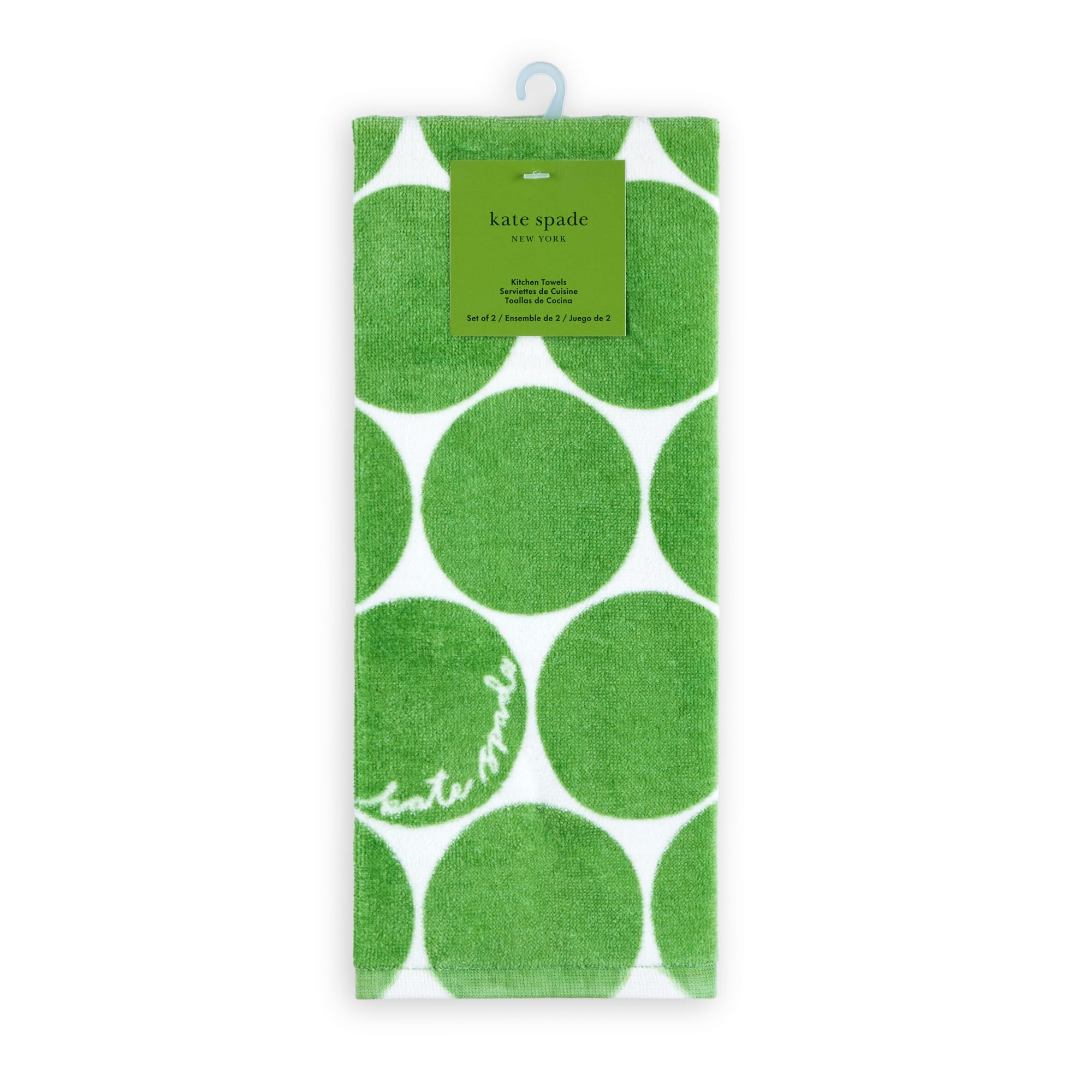 Kate Spade New York Joy Dot Kitchen Towels 2-Pack Set, Absorbent 100% Cotton Velour, 17"x28"