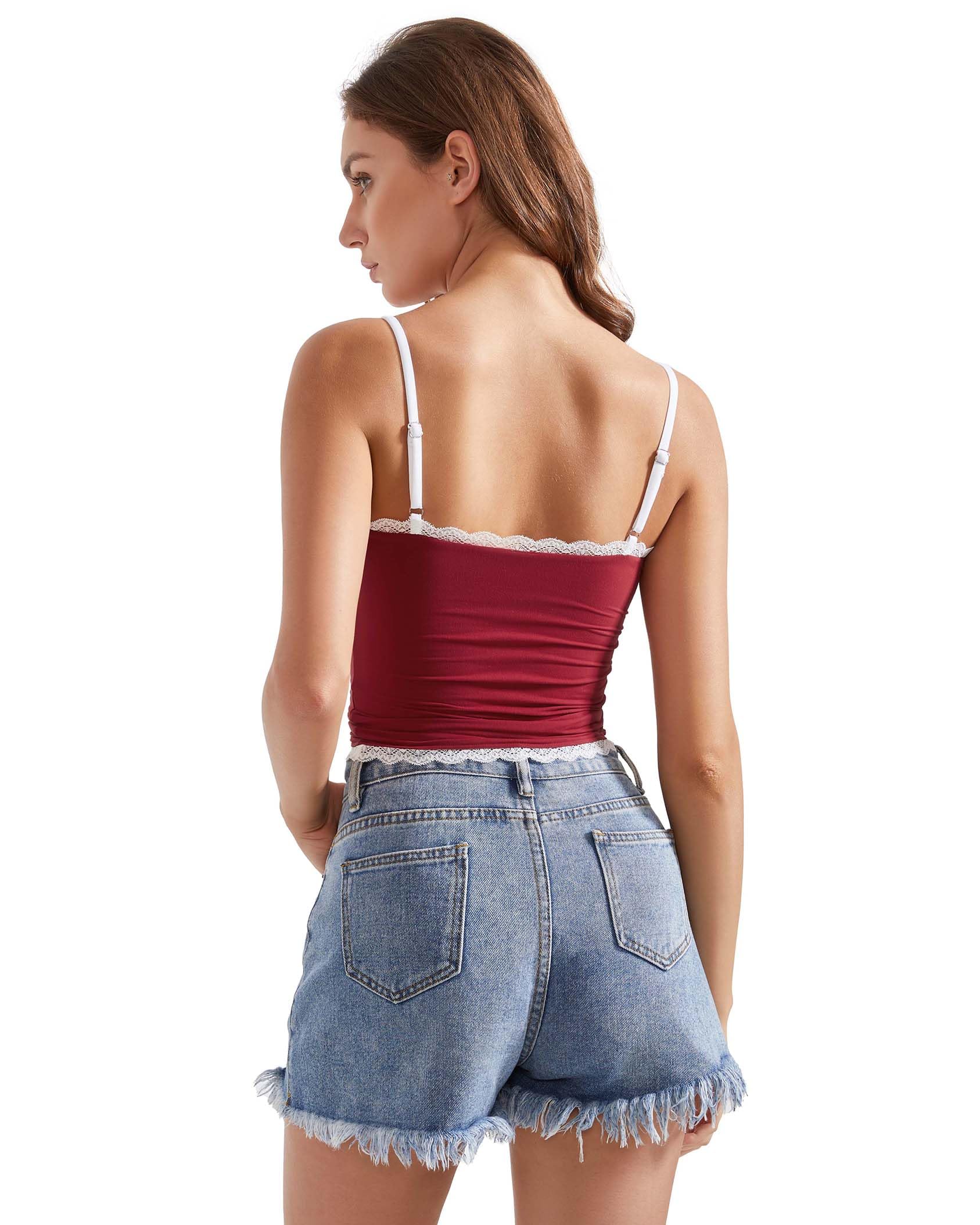 Lace Tank Tops for Women Sexy Double Lined Y2K Going Out Basic Cami Shirt