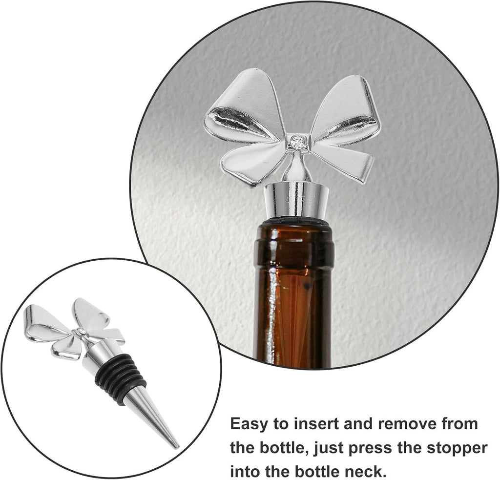 Cute Bow Tie Bottle Stopper, Alloy Silicone Wine Stopper, Reusable Beverage Bottle Stopper, 15-20mm