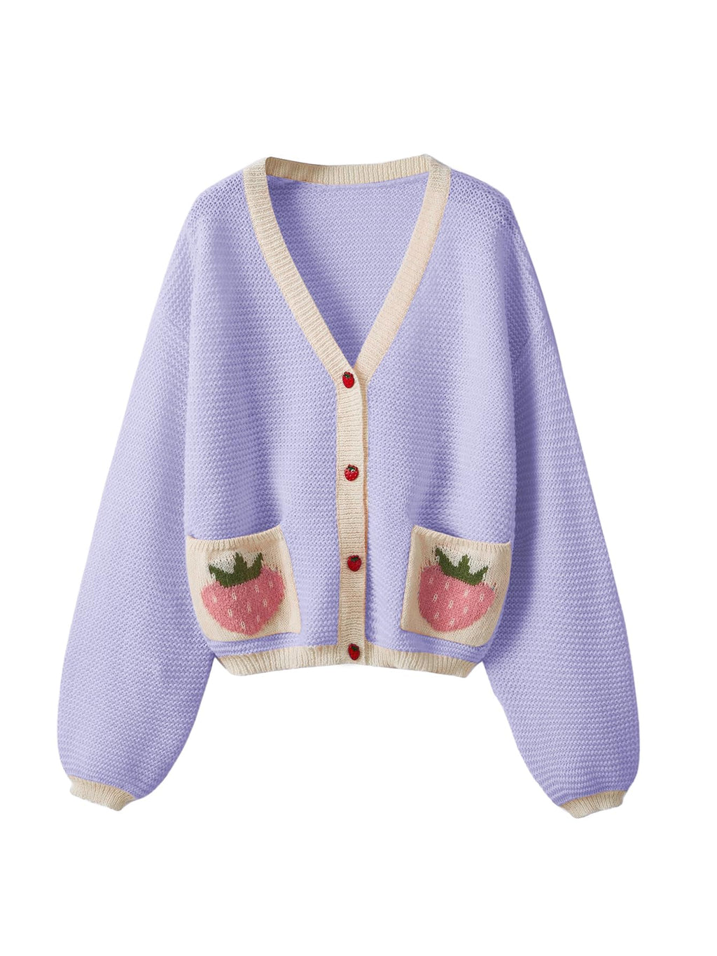 Women's Strawberry Pattern Open Front Bishop Sleeve Casual Cardigan