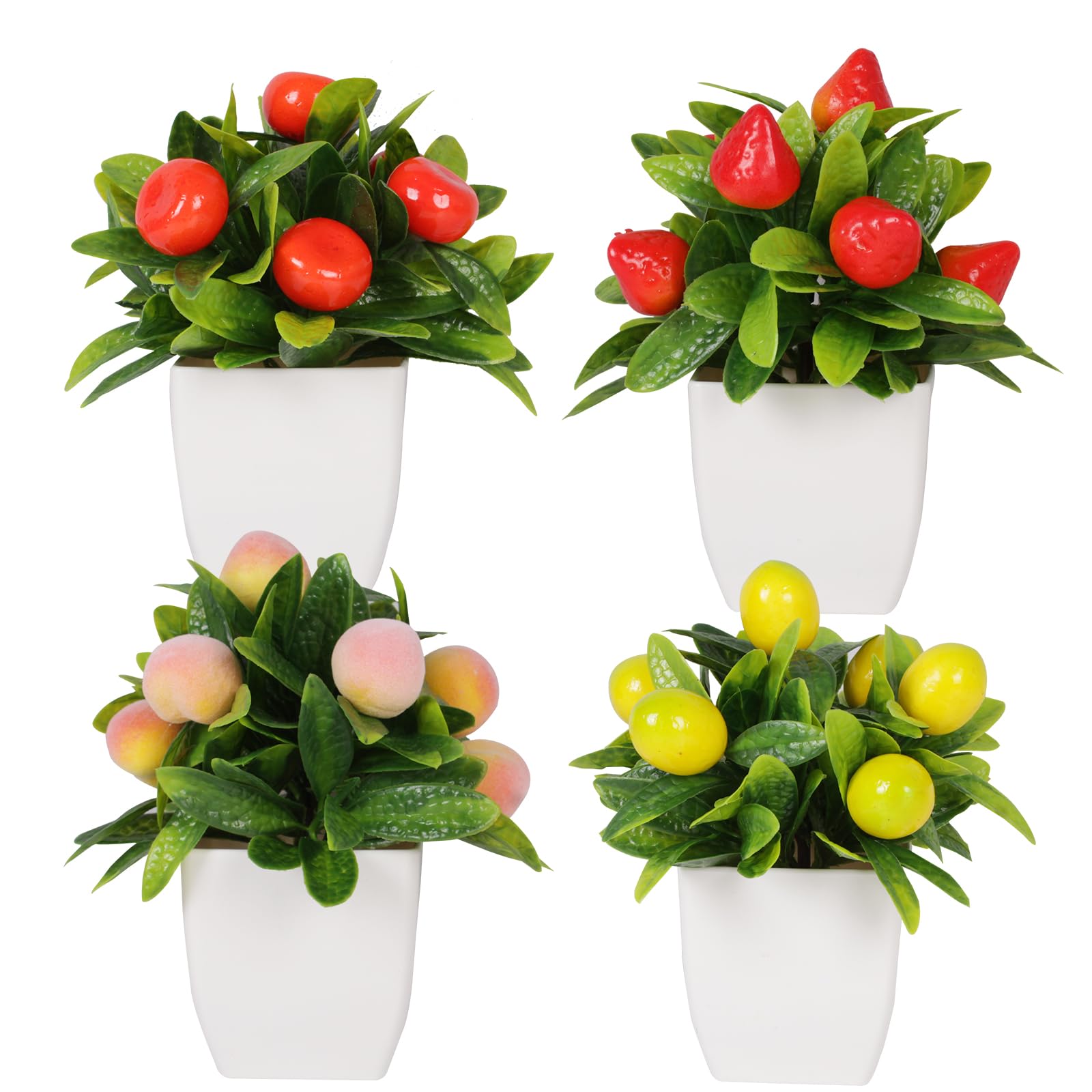 Fruit Artificial Plants Fake Fruit Potted Plant 6inches Fake 4pcs Tree with Small Pot Mini Fake Plant Decor